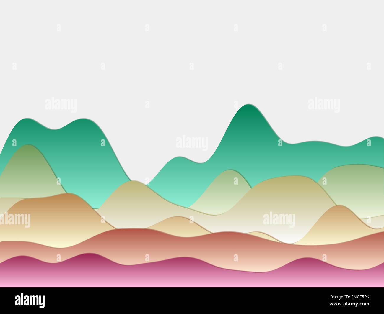 Abstrakter Berghintergrund. Geschwungene Lagen in Petrol und Pink. Hügel im PaperCut-Stil. Fesselnde Vektorillustration. Stock Vektor