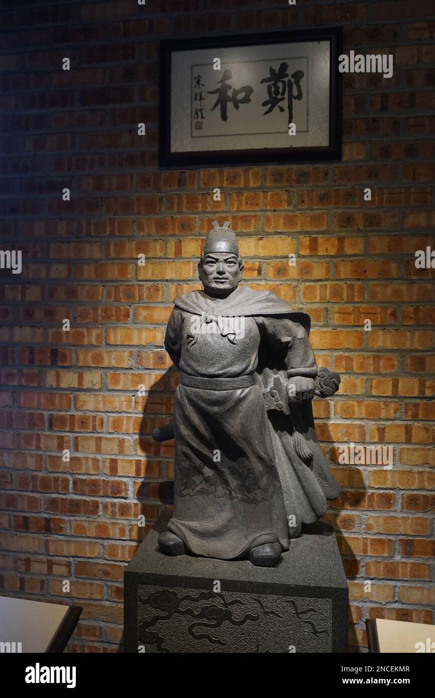 Statue des Admirals Cheng Ho im Tempel von Poh San Teng, Malakka Stockfoto