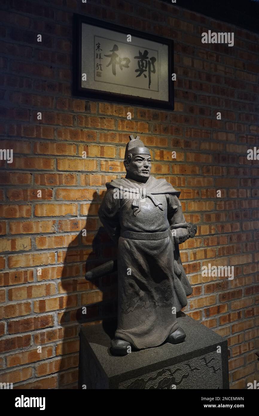 Statue des Admirals Cheng Ho im Tempel von Poh San Teng, Malakka Stockfoto