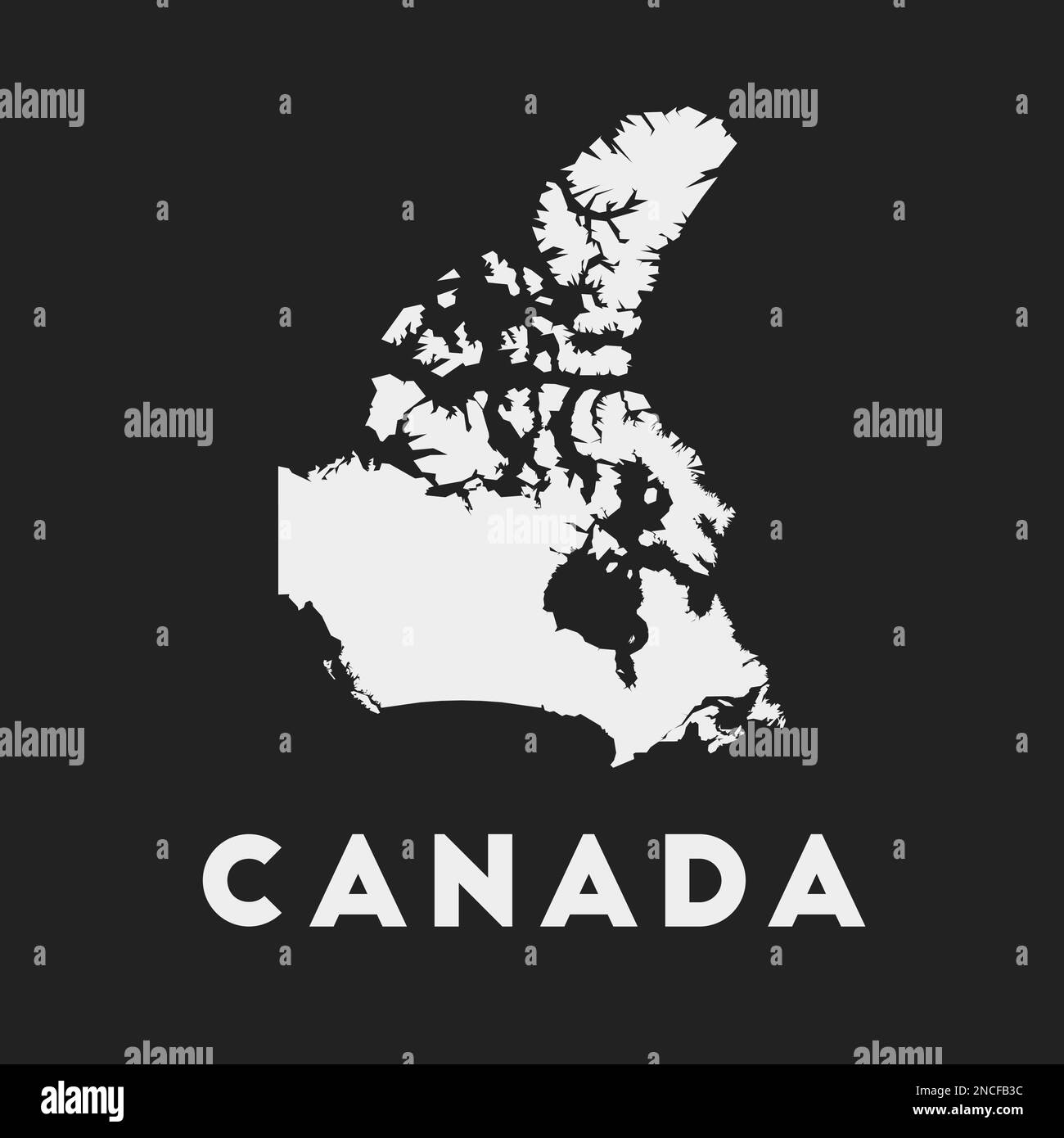 Symbol für Kanada. Landkarte auf dunklem Hintergrund. Stilvolle Kanadierkarte mit Ländernamen. Vektordarstellung. Stock Vektor