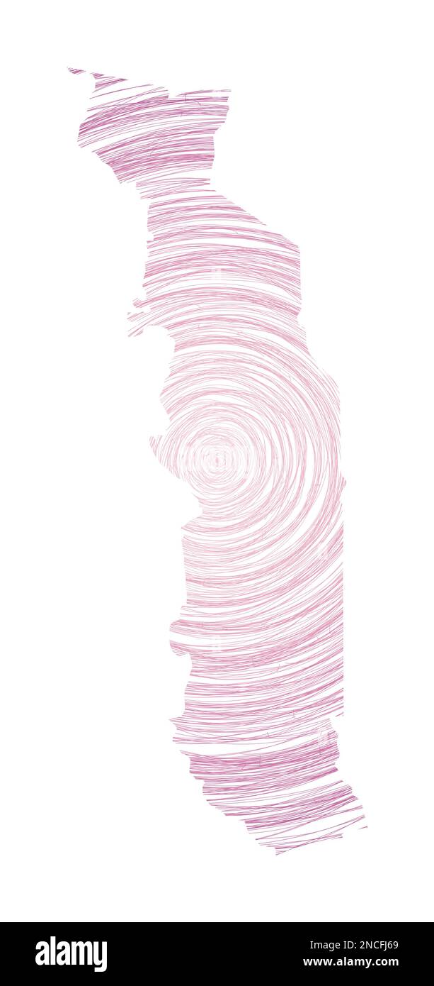 Togo-Karte mit konzentrischen Kreisen gefüllt. Skizzieren Sie Kreise in Form des Landes. Vektorabbildung. Stock Vektor