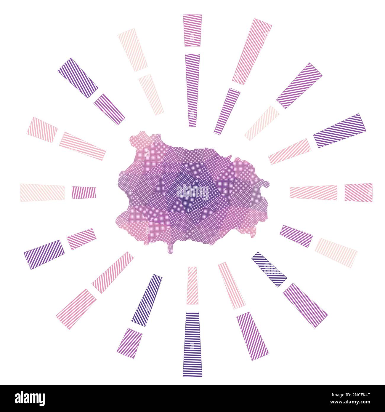 Ischia-Sonnenaufgang. Niedrige poly-gestreifte Rochen und Karte der Insel. Elegante Vektordarstellung. Stock Vektor