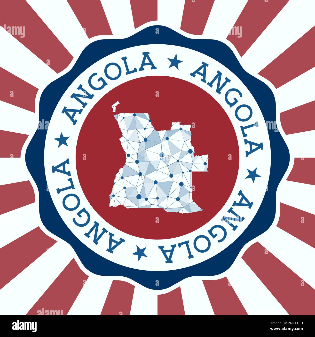Angola-Abzeichen. Rundes Logo des Landes mit dreieckiger Netzkarte und radialen Strahlen. EPS10-Vektor. Stock Vektor