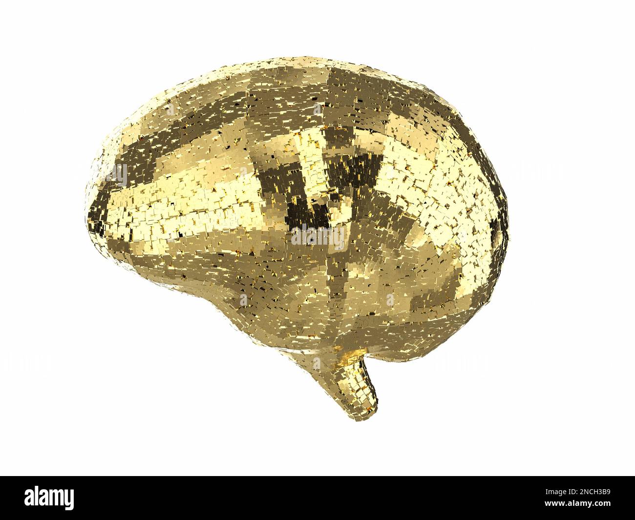 KI-Gehirn mit 3D-Rendering, goldenes elektronisches oder digitales Gehirn Stockfoto