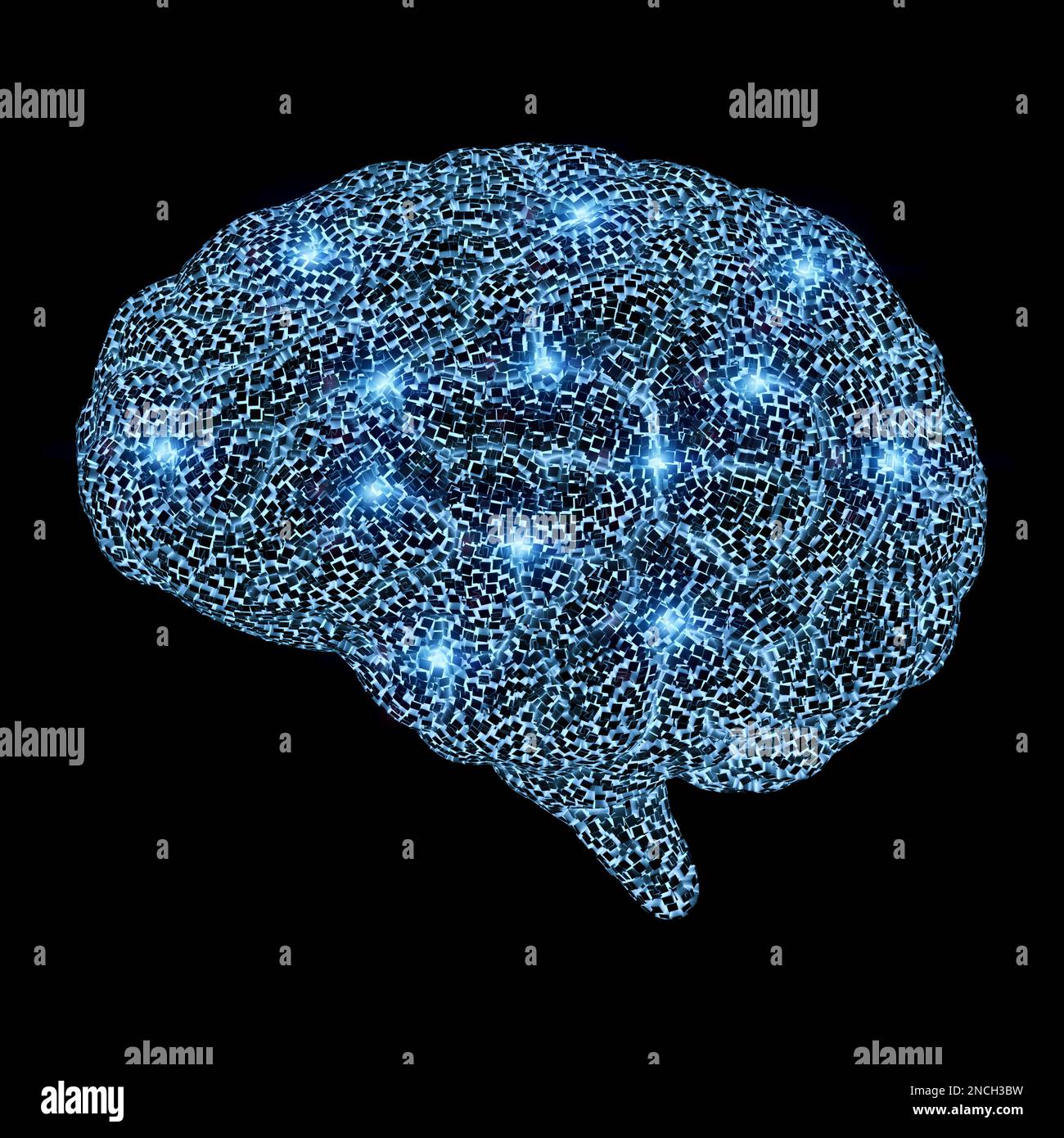 KI-Gehirn mit 3D-Rendering-Röntgen-Elektronik oder digitales Gehirn mit Schein Stockfoto