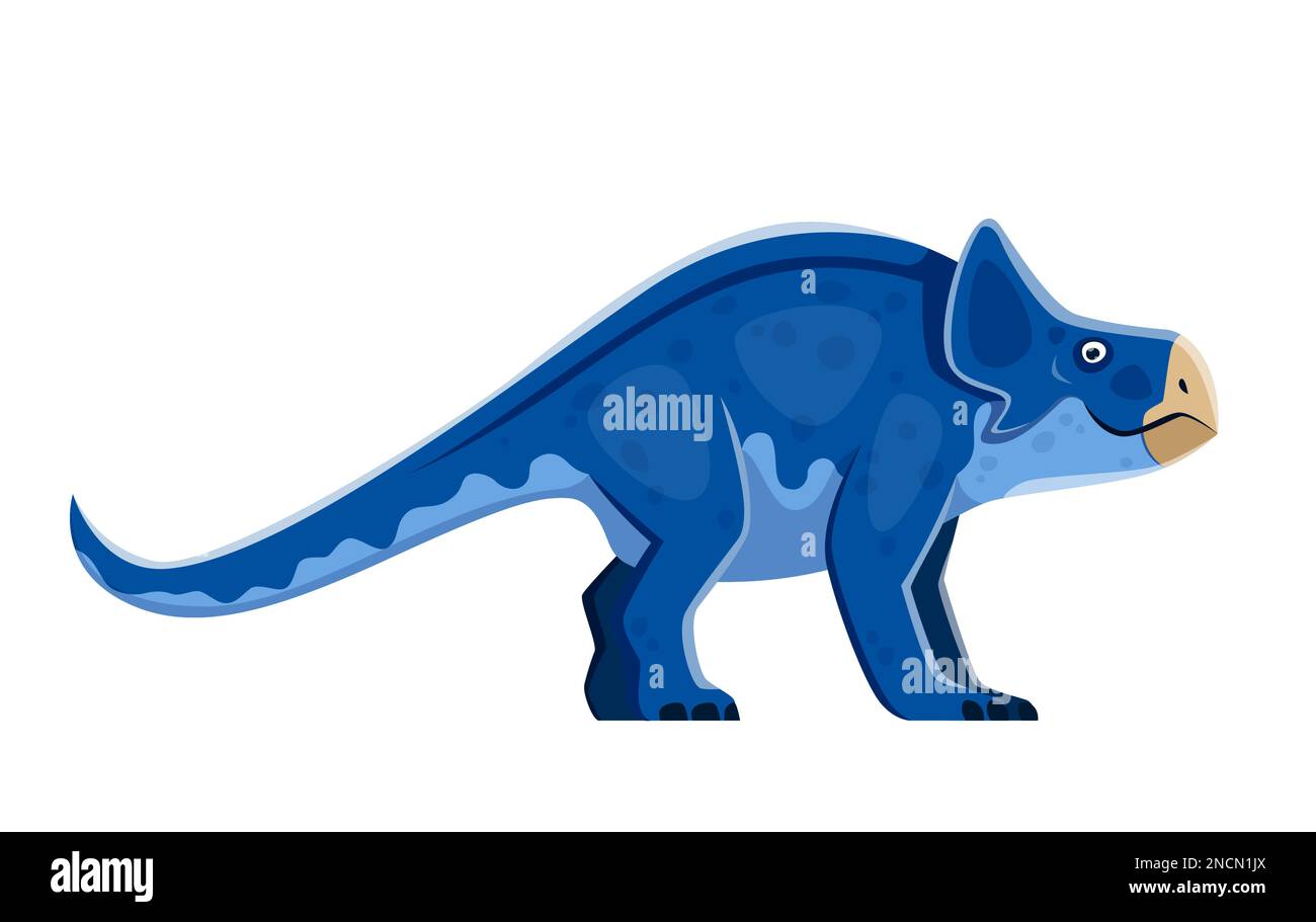 Cartoon Protoceratops Dinosaurier-Figur. Prähistorisches Monster oder Dinosaurier, paläontologische Kinderechse. Ausgestorbenes Reptil, isolierte Pflanzenfresser, Vektorpersönlichkeit mit Nackenschmuck Stock Vektor
