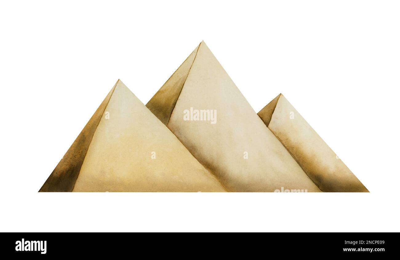 Aquarelle ägyptische Pyramiden in Gizeh handgezeichnete Illustration in minimalistischem, einfachen Stil. Clipart für die Einrichtung und das Design des Pessachs. Stockfoto