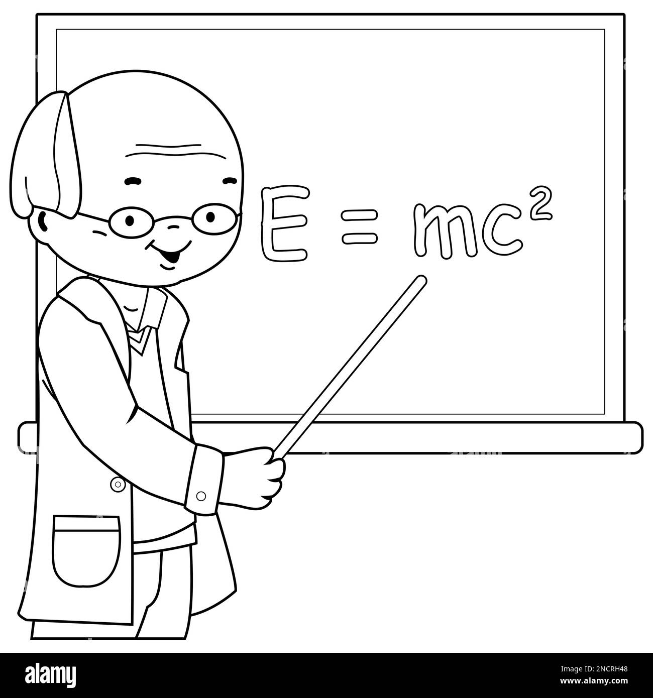 Naturwissenschaftslehrer im Klassenzimmer. Schwarzweiß-Farbseite Stockfoto