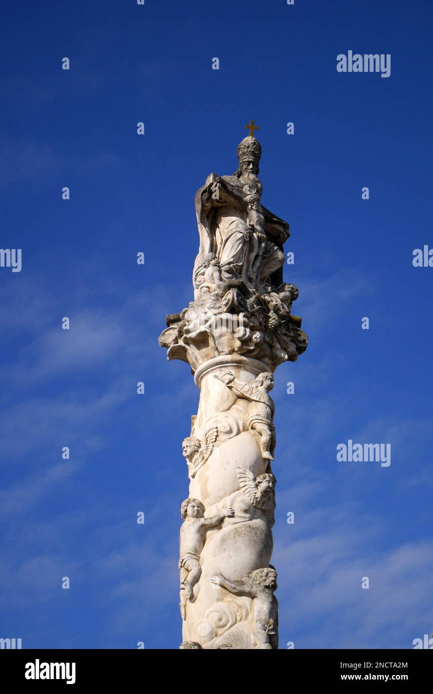 Pestsäule, Fo ter (Hauptplatz), mittelalterliche Stadt Koszeg, Vas County, Ungarn Stockfoto