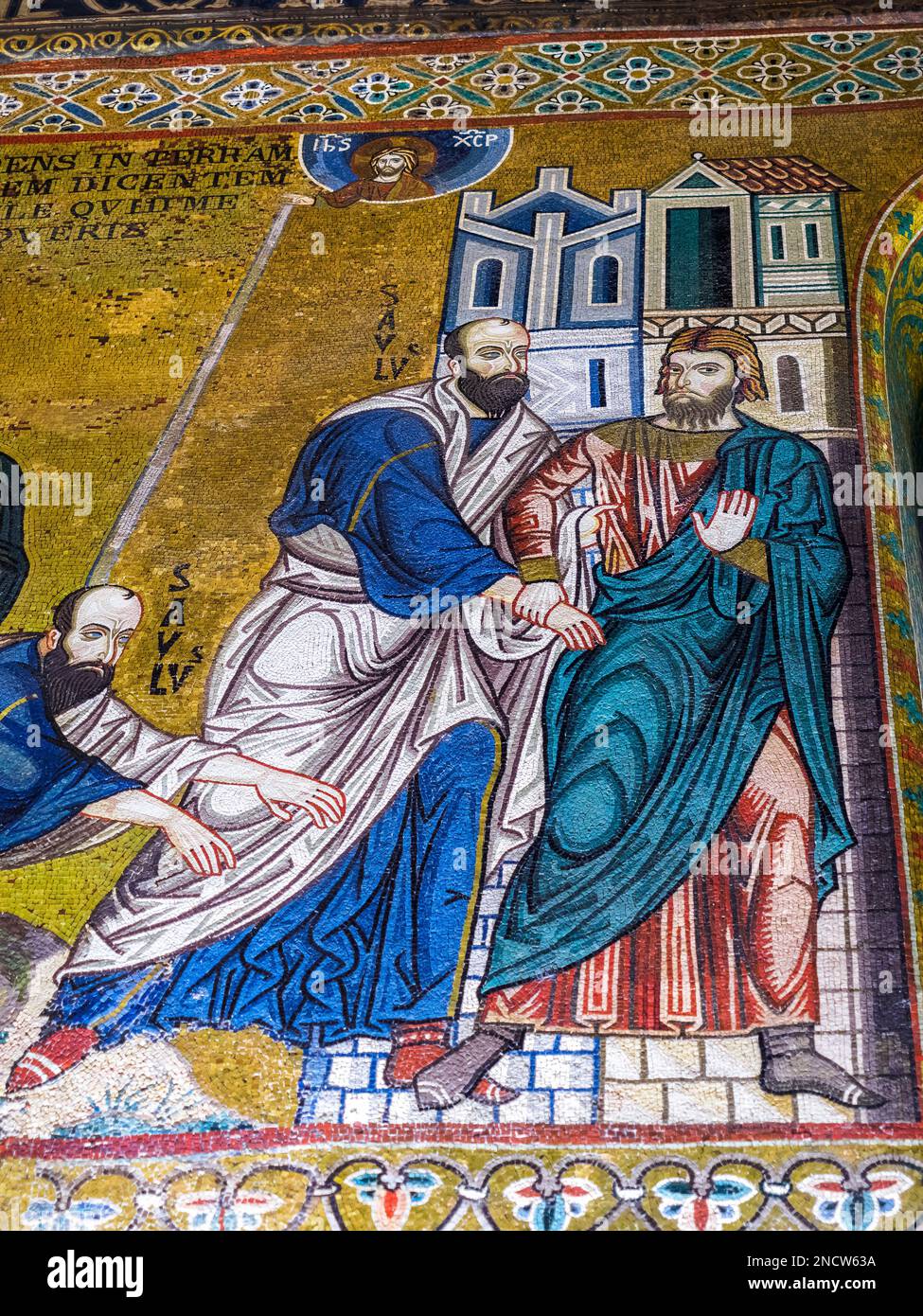 Byzantinisches Mosaik in der Palatinkapelle des normannischen Palastes in Palermo - Sizilien, Italien Stockfoto
