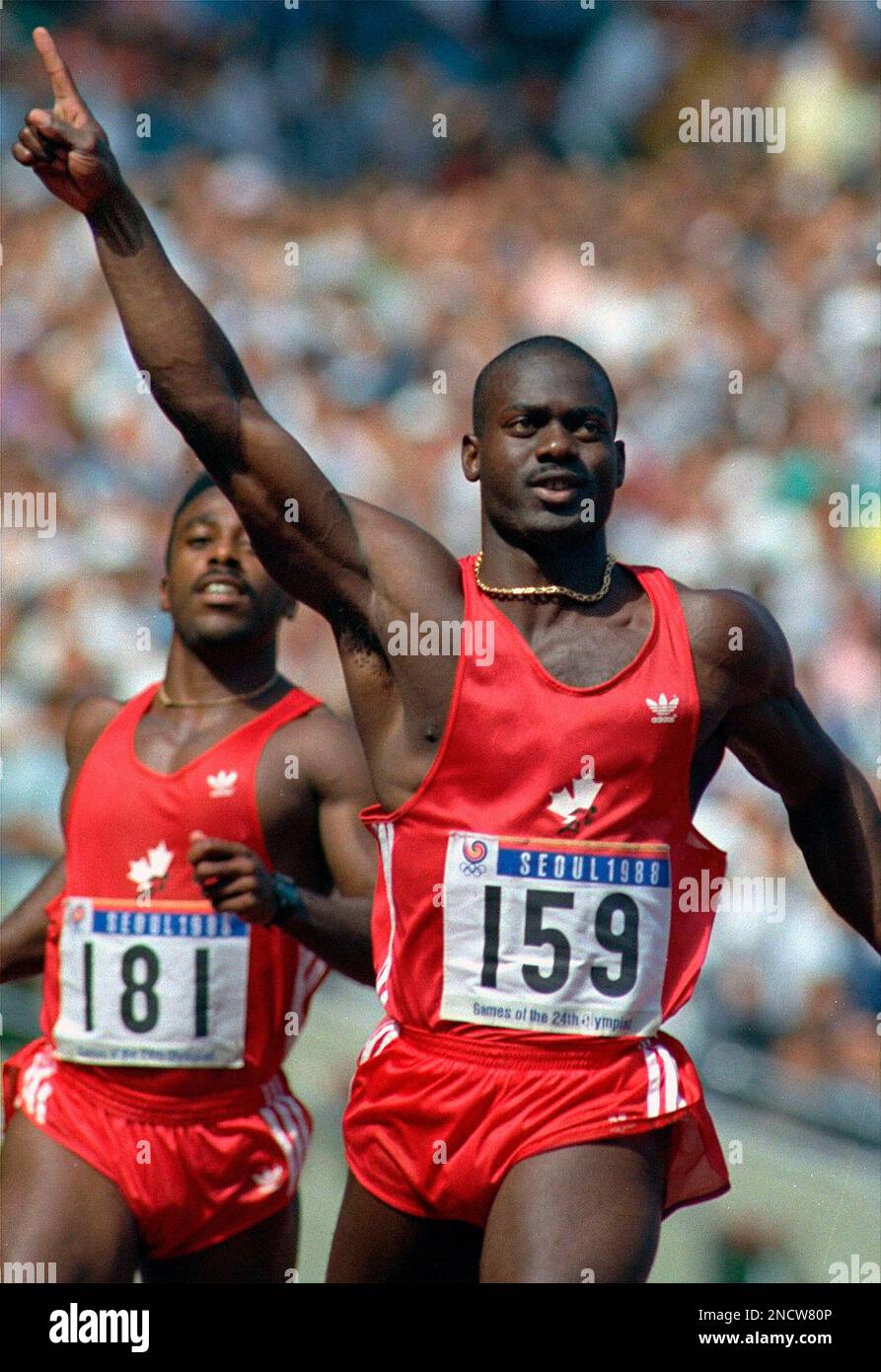 FILE - In this Sept. 24, 1988 file photo, Canada's Ben Johnson gestures ...