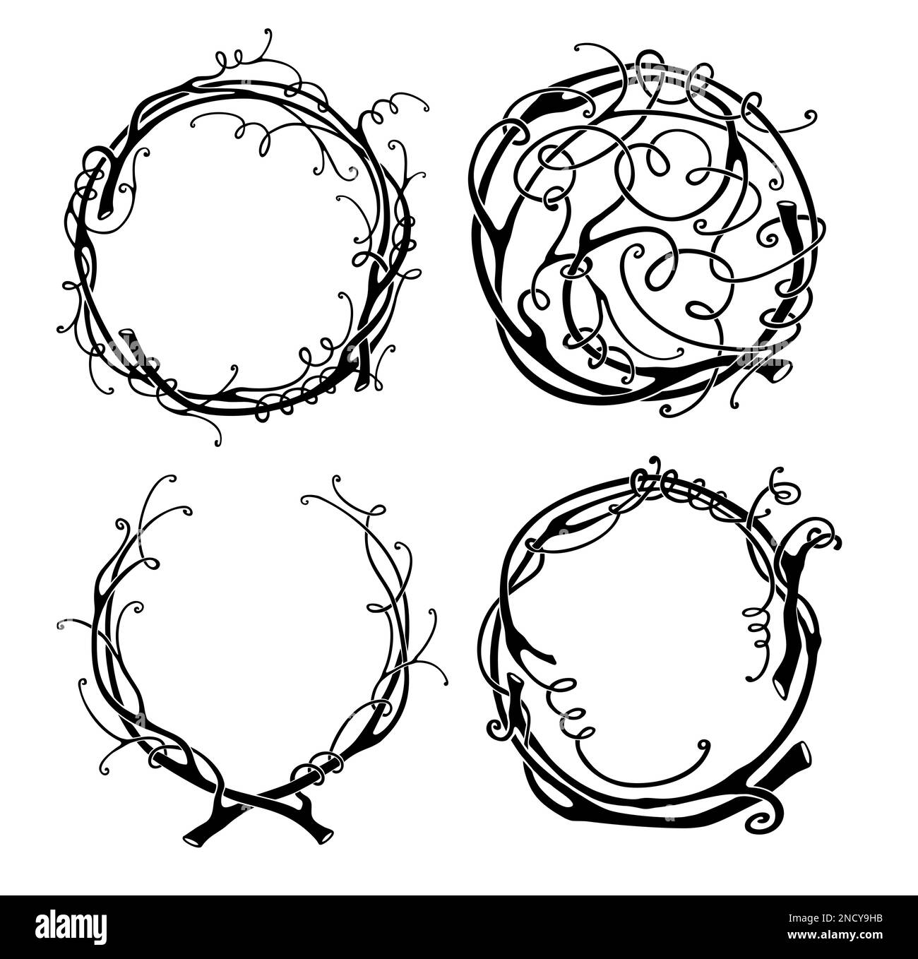 Set aus runden Blumenornamenten Kranznest Stock Vektor