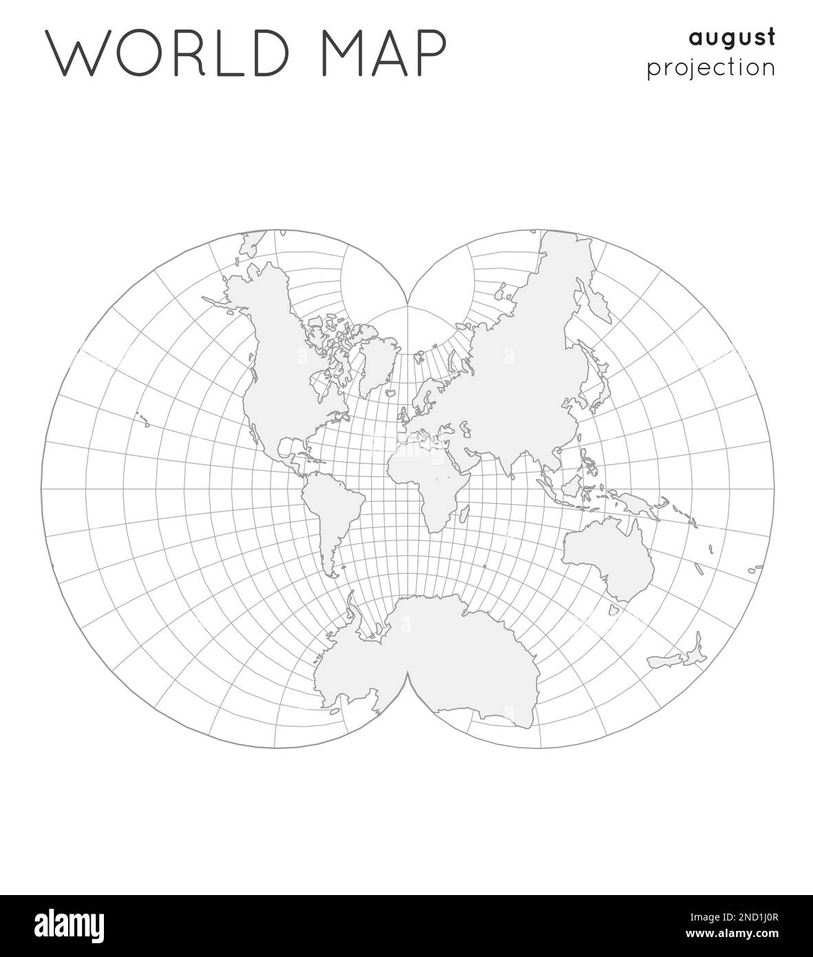 Weltkarte. Globus in August Projektion, mit Gitterlinien Stil. Vektorgrafik umreißen. Stock Vektor