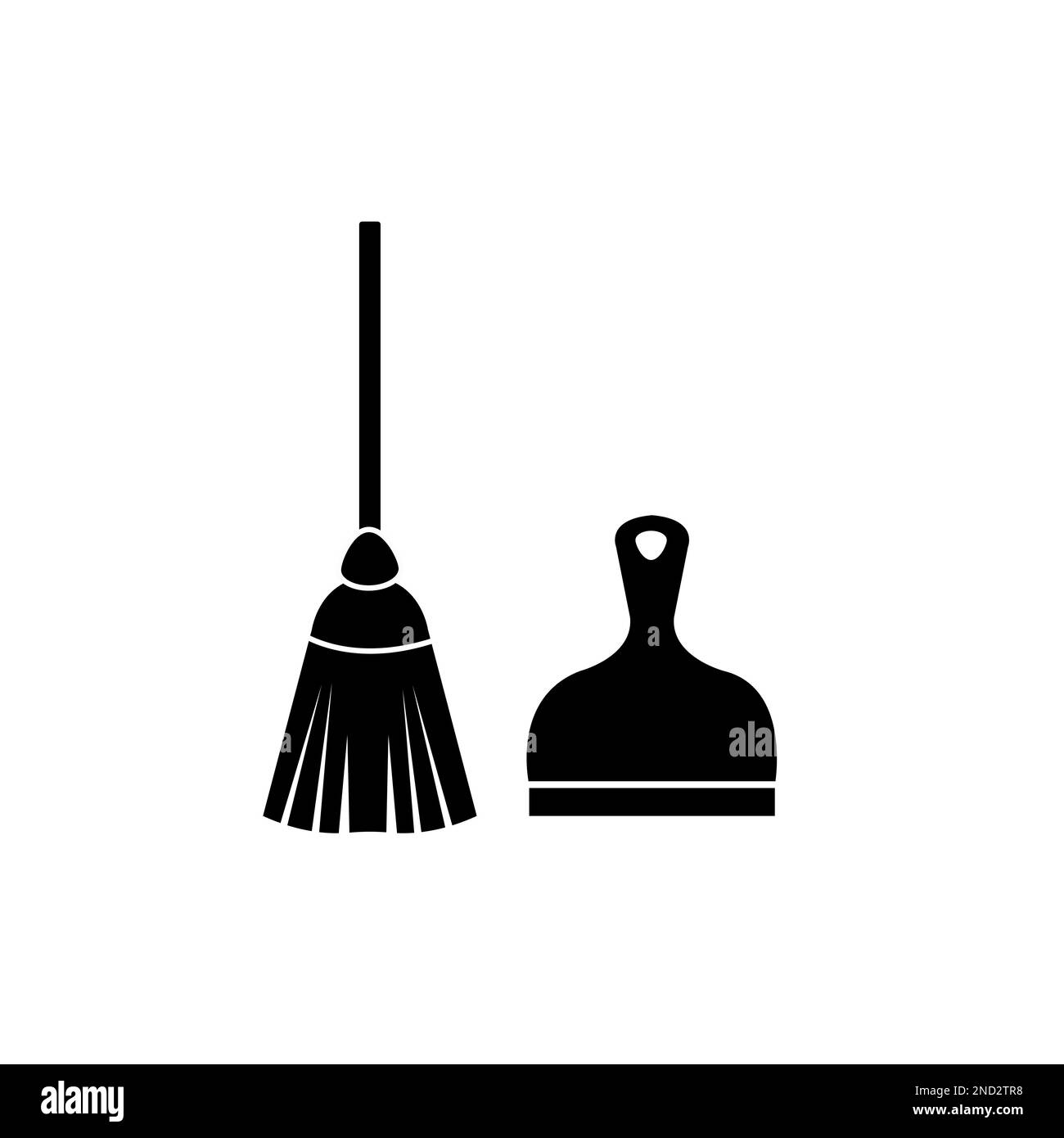 Symbol für Besen mit Kehrschaufel. Hausarbeit. Reinigungsservice. Stock Vektor