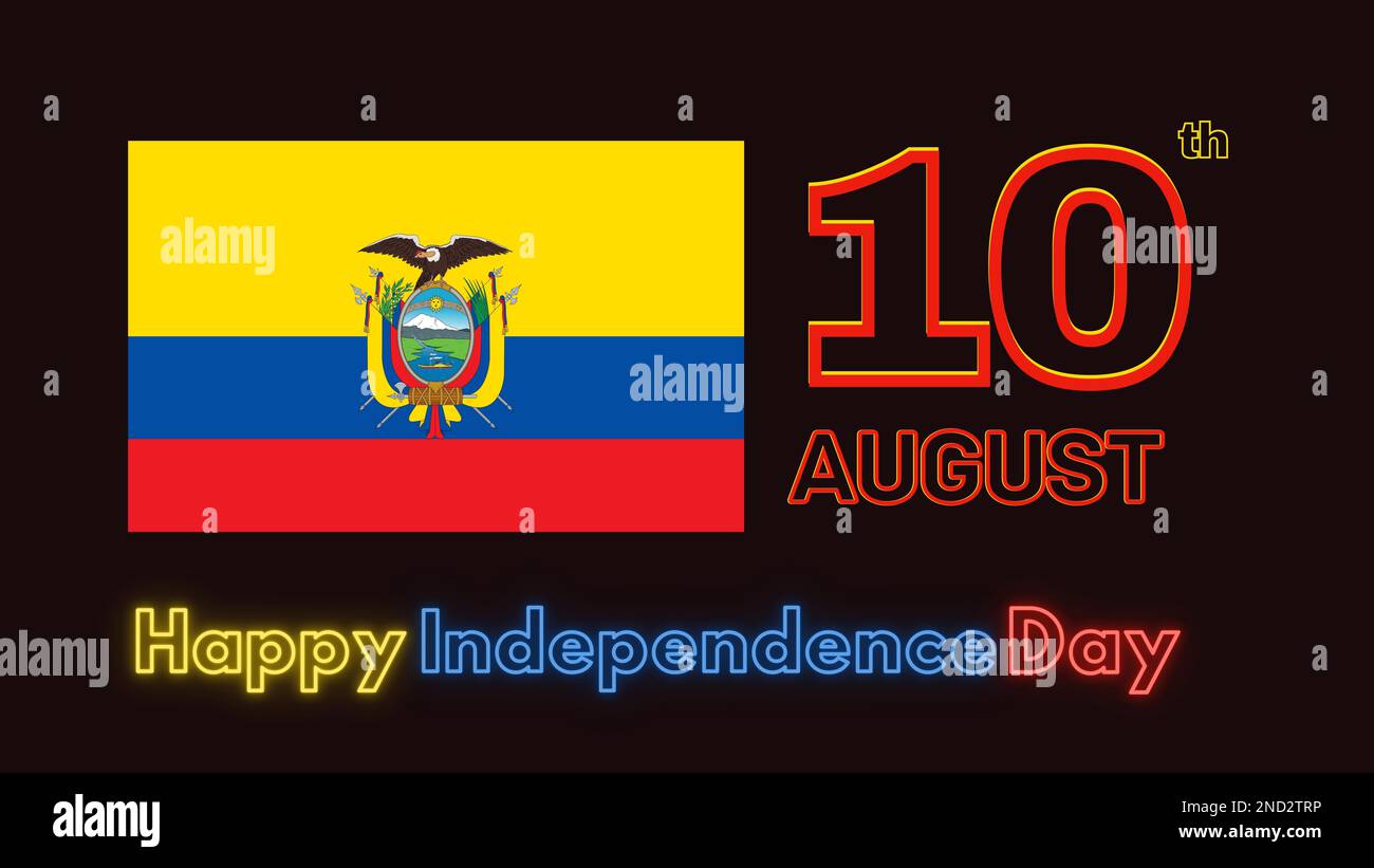 Das Design des 10. August Happy Independence Day of Ecuador mit einer Flagge Stockfoto