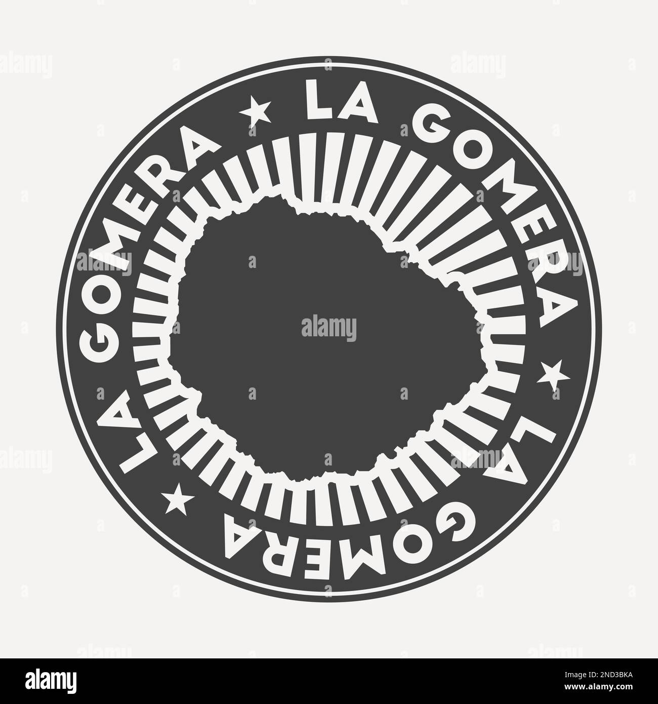 Rundes Logo von La Gomera. Vintage-Reiseabzeichen mit kreisförmigem Namen und Karte der Insel, Vektordarstellung. Kann als Abzeichen, Logo, Label, st Stock Vektor