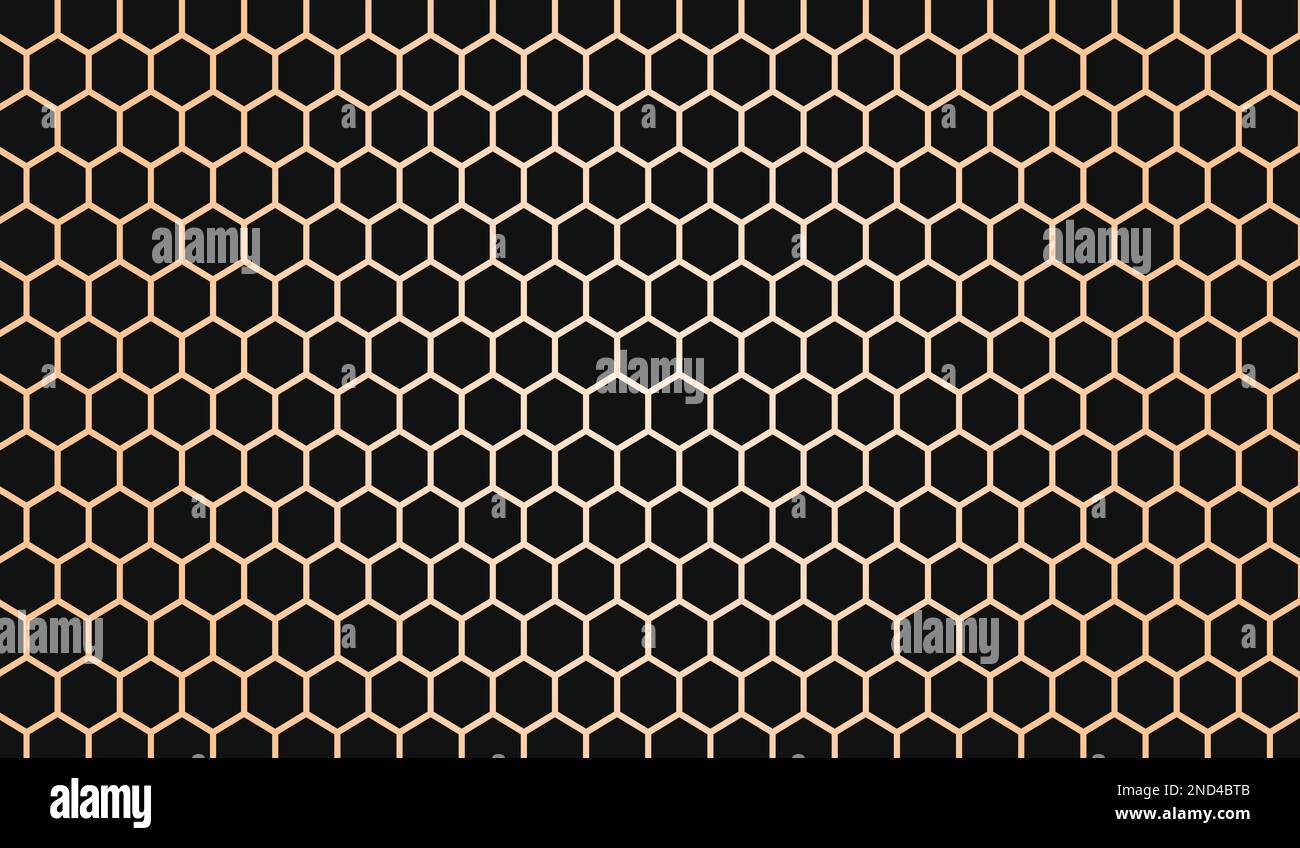Abstraktes dunkles sechseckiges Muster auf goldgelbem Hintergrund. Modernes futuristisches Webbannerdesign mit geometrischer Form Stock Vektor