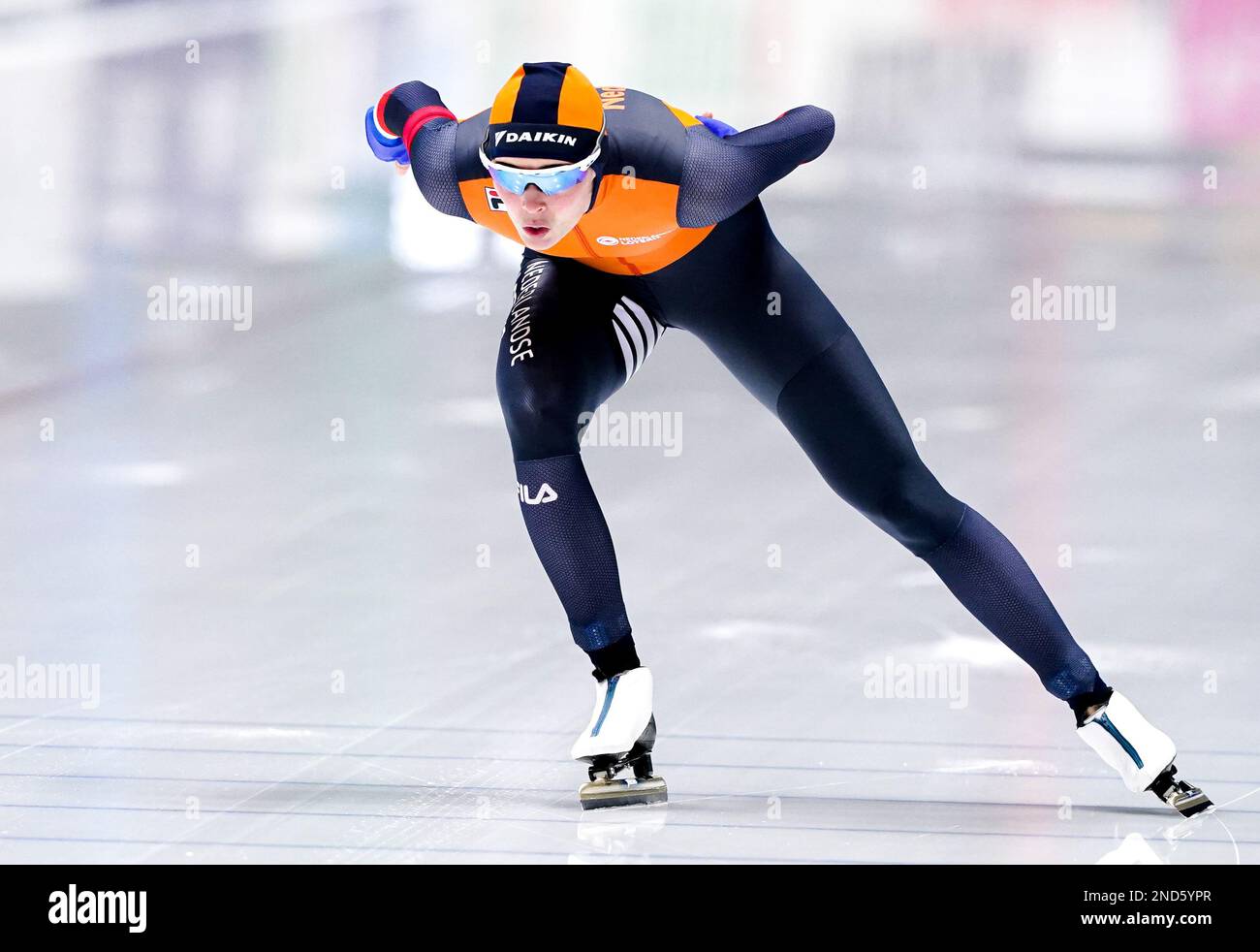 TOMASZOW MAZOWIECKI, POLEN – FEBRUAR 12: Naomi Verkerk aus den Niederlanden tritt bei der ISU Speed Skating World Cup 5 am 12. Februar 2023 in Tomaszow Mazowiecki, Polen, an der Frauen-B-Gruppe 1000m Teil (Foto: Andre Weening/Orange Pictures) Stockfoto