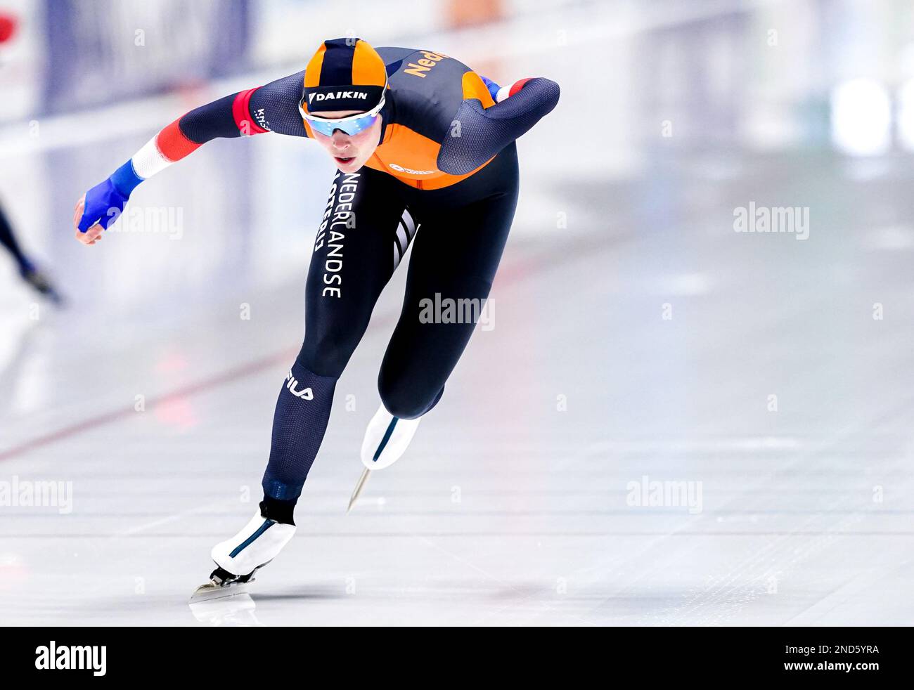 TOMASZOW MAZOWIECKI, POLEN – FEBRUAR 12: Naomi Verkerk aus den Niederlanden tritt bei der ISU Speed Skating World Cup 5 am 12. Februar 2023 in Tomaszow Mazowiecki, Polen, an der Frauen-B-Gruppe 1000m Teil (Foto: Andre Weening/Orange Pictures) Stockfoto