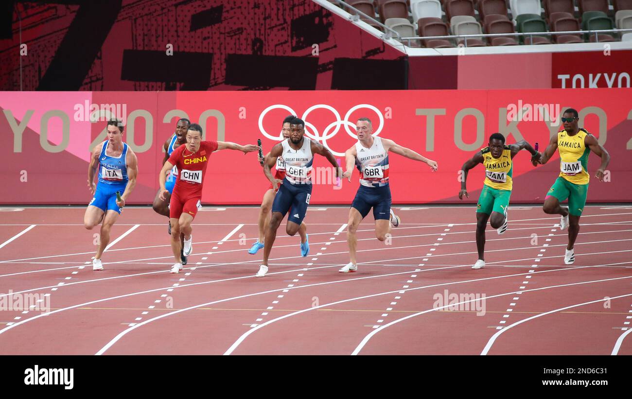 06. AUGUST 2021 - Tokio, Japan: Filippo TORTU von Italien im Athletics 4 x 100m Relay Final bei den Olympischen Spielen 2020 in Tokio (Foto: Mickael Chavet/RX) Stockfoto