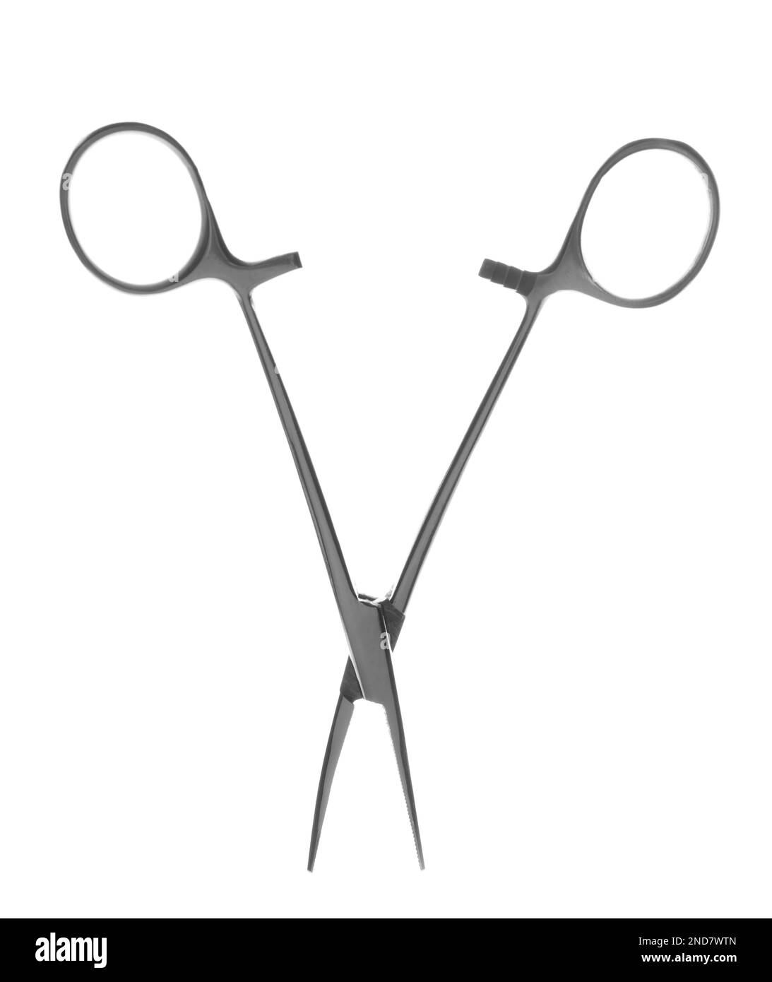 Chirurgische Pinzetten auf weißem Hintergrund. Medizinisches Instrument Stockfoto