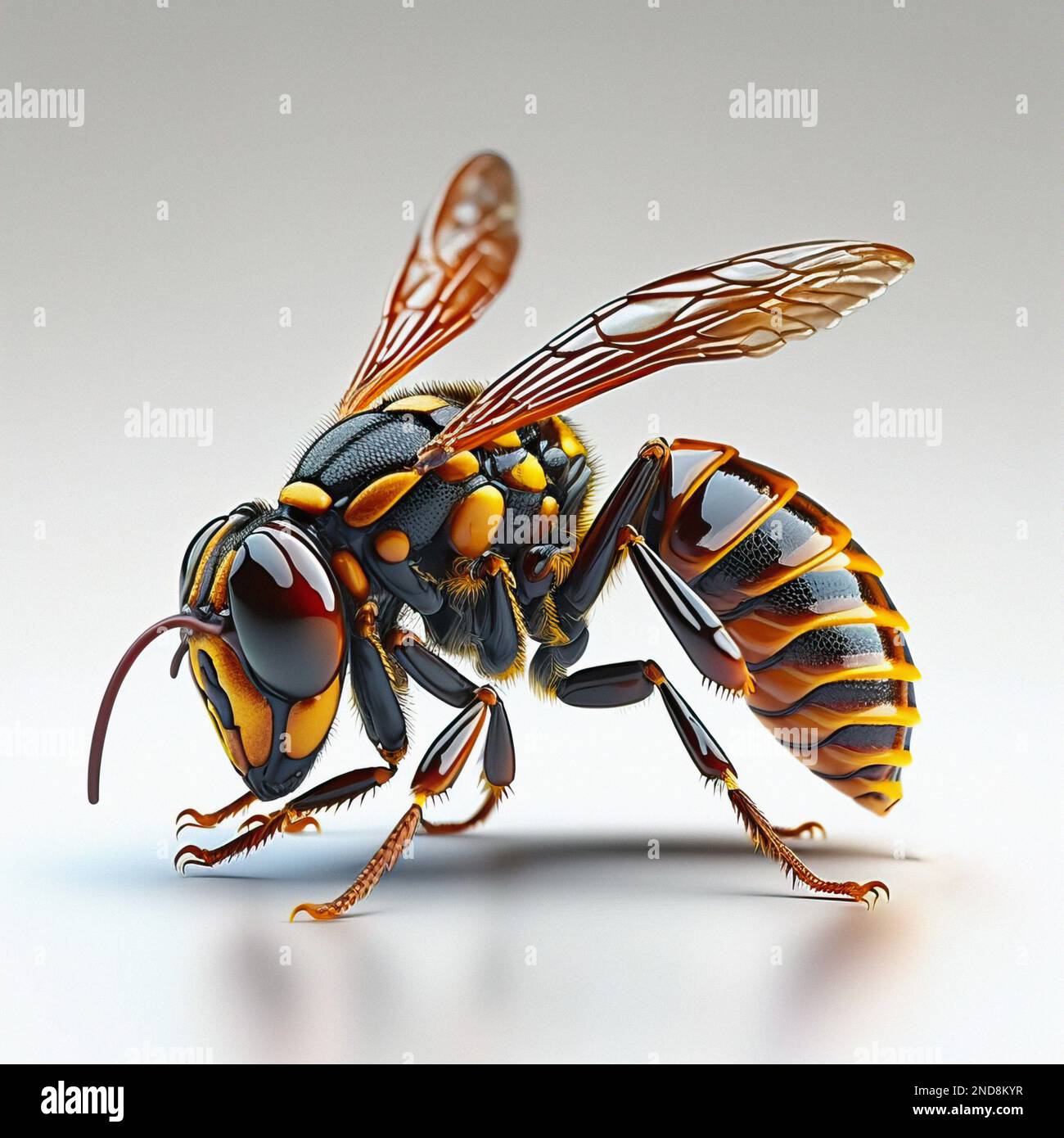 3D Hornet Rendering-Modellierungsbilder. Biene isoliert auf weißem Hintergrund Stockfoto