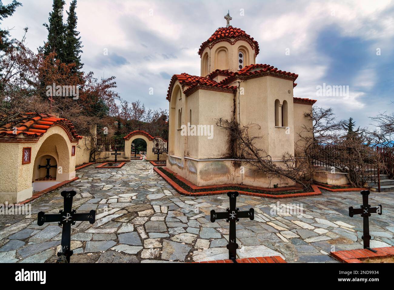 Kloster Panagia in Markopoulos Oropou in Attika, Griechenland. Stockfoto