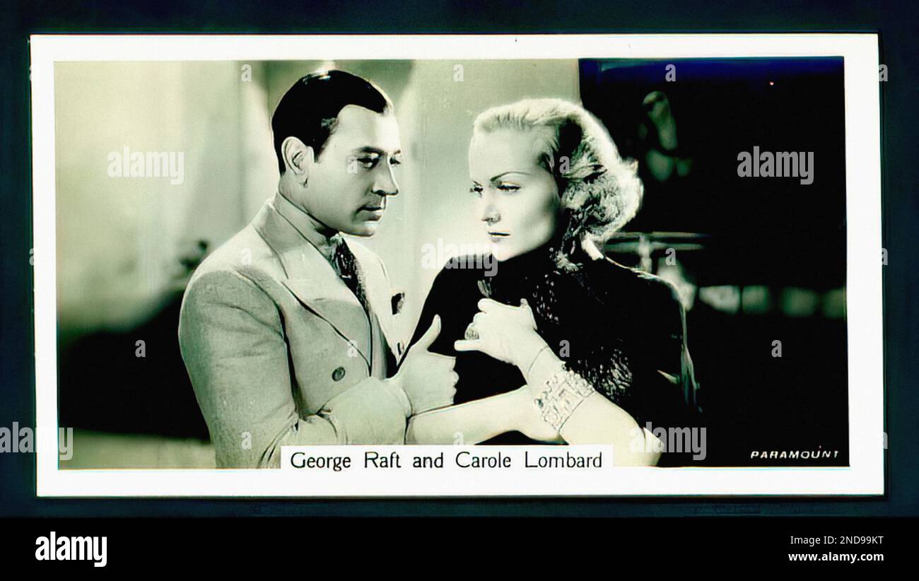 Porträt von George Raft & Carole Lombard - Oldtimer-Zigarettenkarte Stockfoto