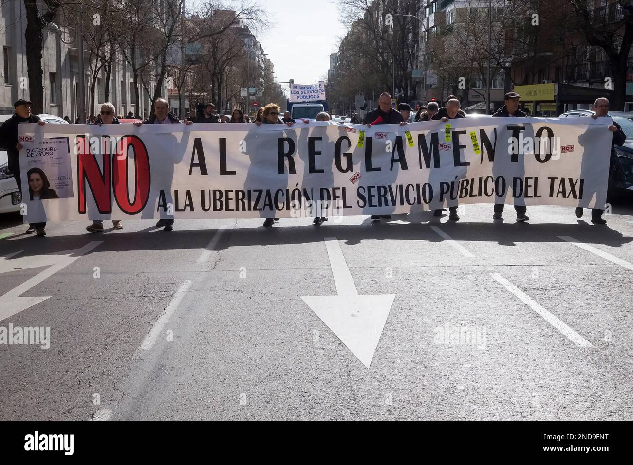 Der Verband der professionellen Taxis von Madrid (Federación Profesional del Taxi de Madrid, FPTM) organisierte eine Demonstration vom Plaza Castilla zum D Stockfoto