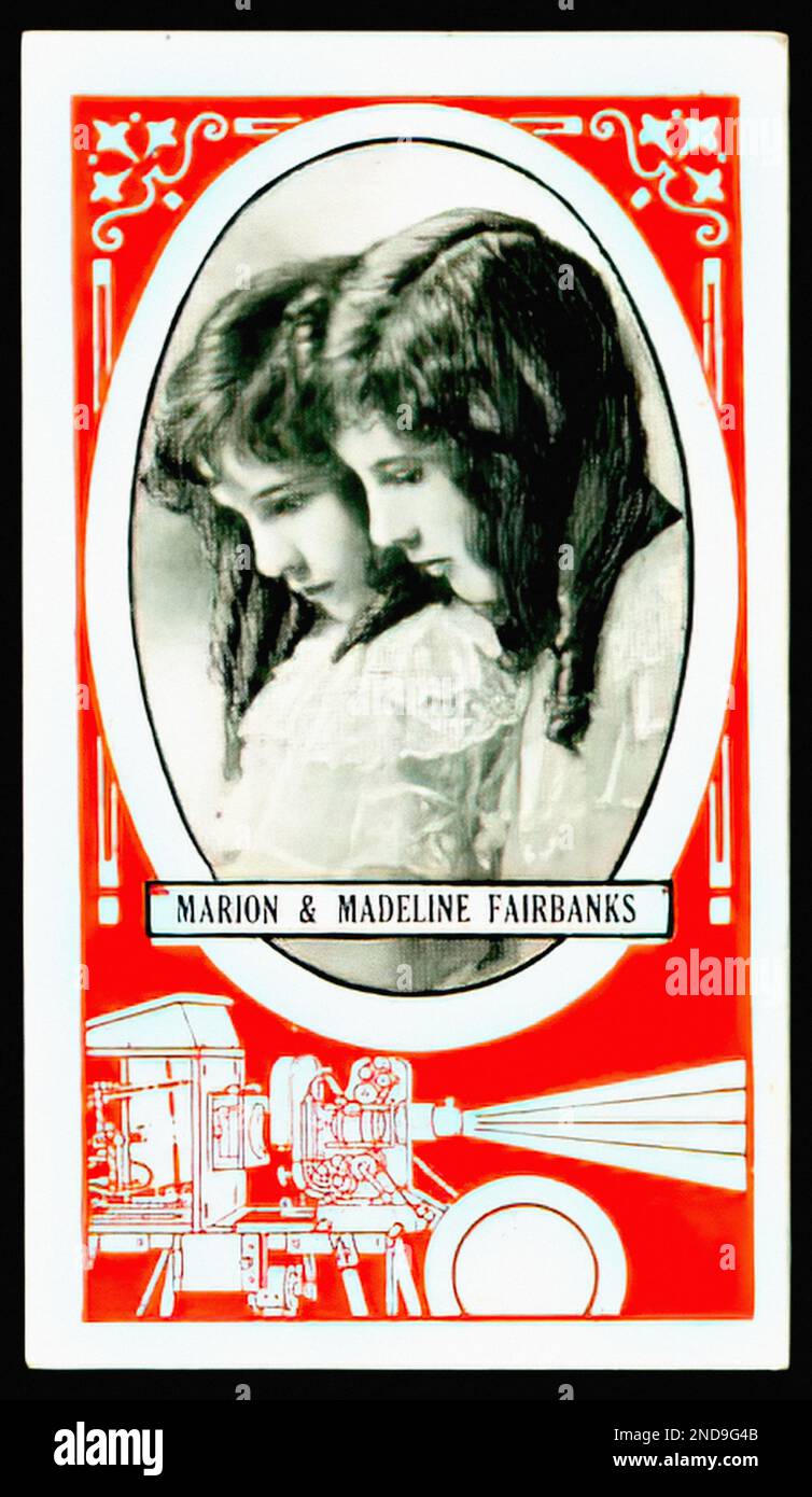 Porträt der Silent Film Stars Marion & Madeline Fairbanks - alte Zigarettenkarte Stockfoto