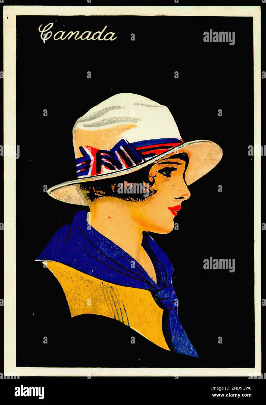 Portrait of Canadian Girl - Oldtimer-Zigarettenkarte Stockfoto