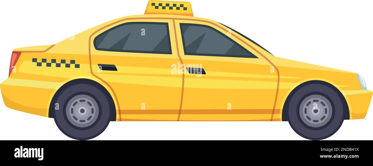 Blick auf das gelbe Taxi. Cartoon-Personenbeförderung Stock Vektor