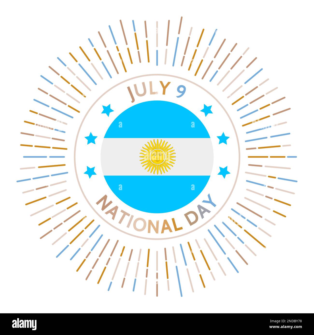 Nationalfeiertag Argentiniens. Unabhängigkeit vom Spanischen Reich 1816 erklärt. Am 9. Juli gefeiert. Stock Vektor