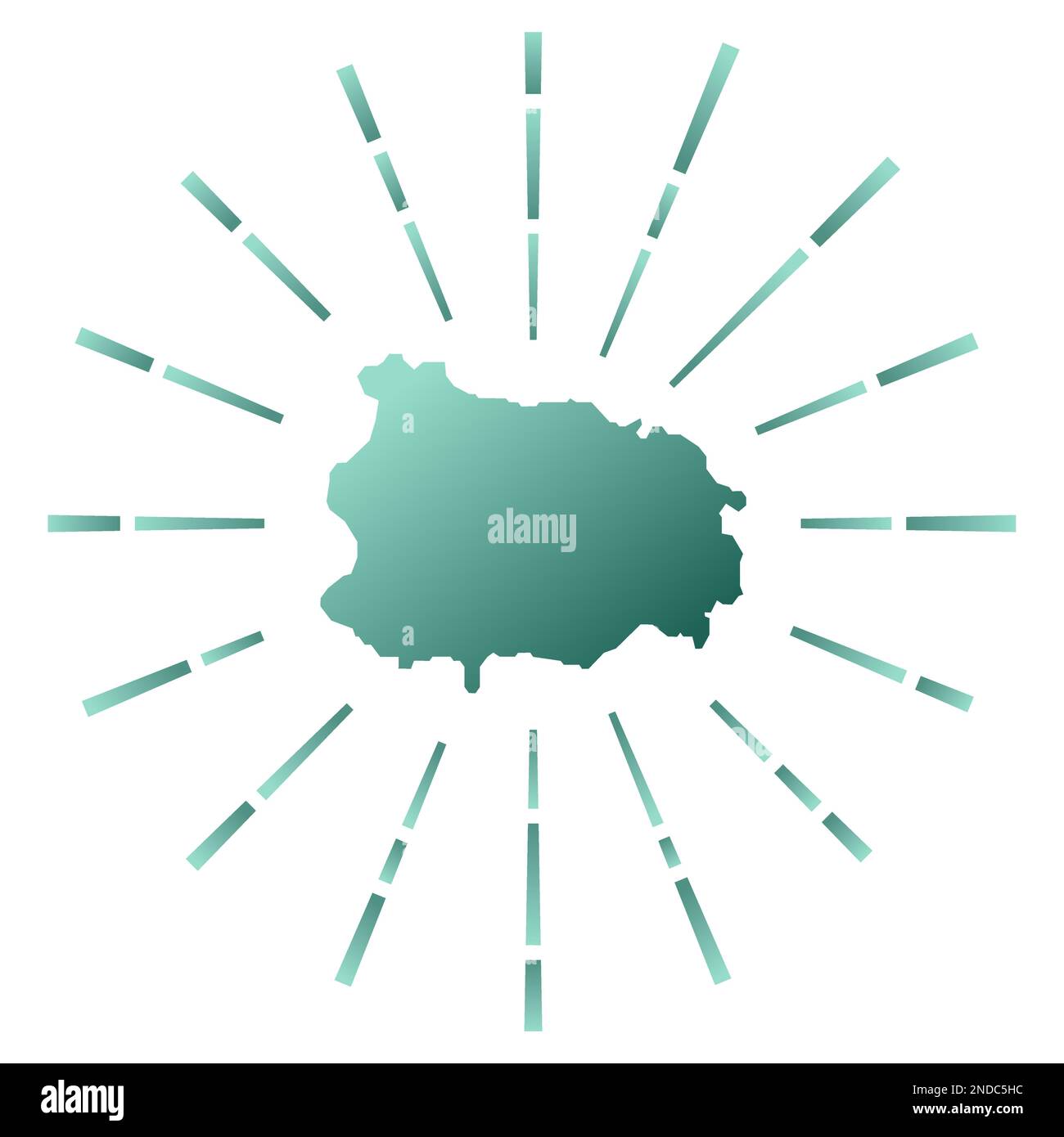 Ischia-Gradient-Sonnenaufgang. Karte der Insel mit farbenfrohen Sternenstrahlen. Ischia Illustration in Digital, Technologie, Internet, Netzwerk Stil. Stock Vektor