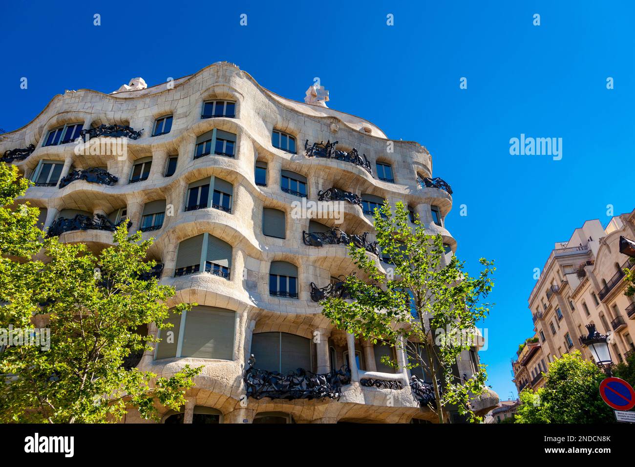 Casa Mila Fassade, Gaudi Architektur in Barcelona, Katalonien, Spanien Stockfoto