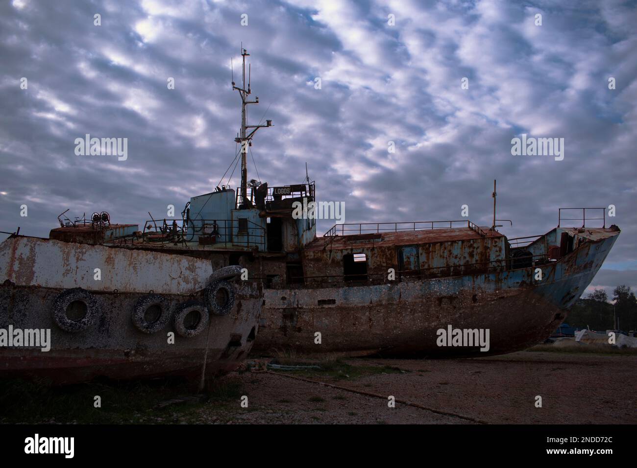 Schiffbruch in Eleusis, Griechenland Stockfoto