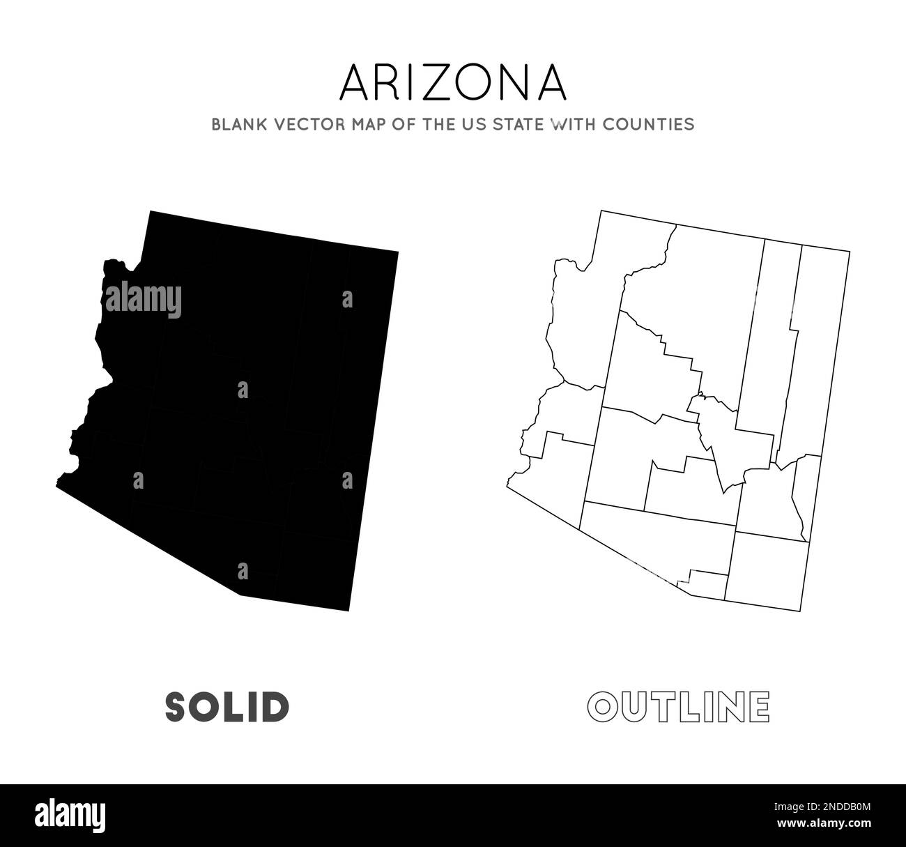 Arizona Karte. Leere Vektorkarte des US-Bundesstaates mit Bezirken. Borders of Arizona für Ihre Infografik. Vektordarstellung. Stock Vektor