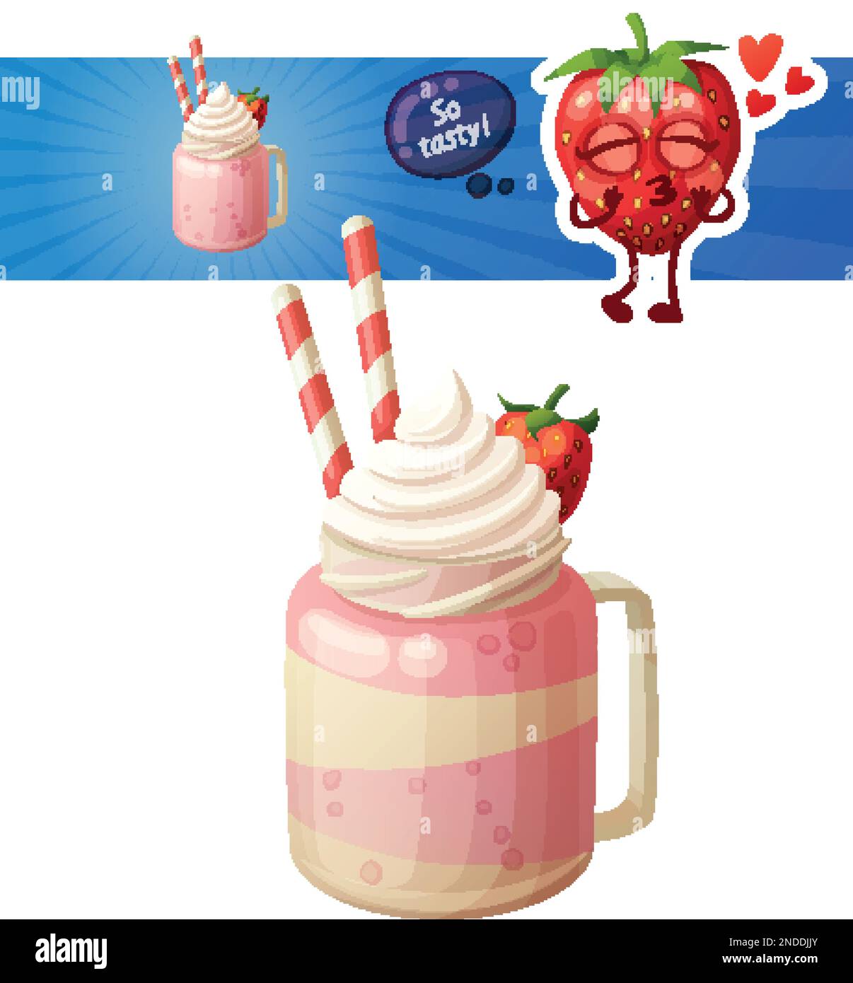 Symbol für ErdbeerSmoothie-Desserts isoliert auf weißem Hintergrund und Beerencharakter Stock Vektor