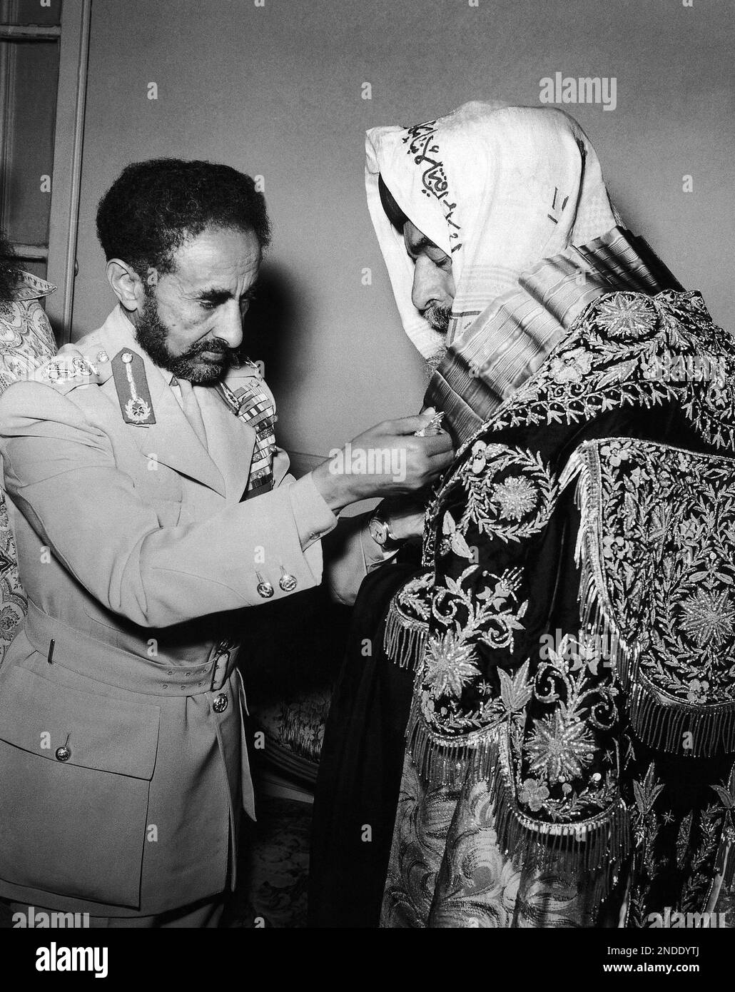 Emperor Haile Selassie of Ethiopia decorating Coptic Pope Kyrillos VI