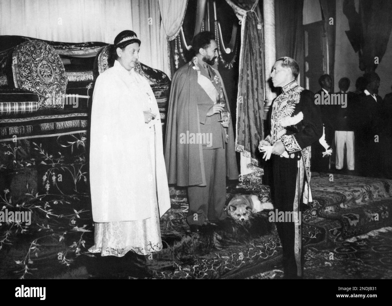 Emperor Haile Selassie (center) and his wife, chat with British