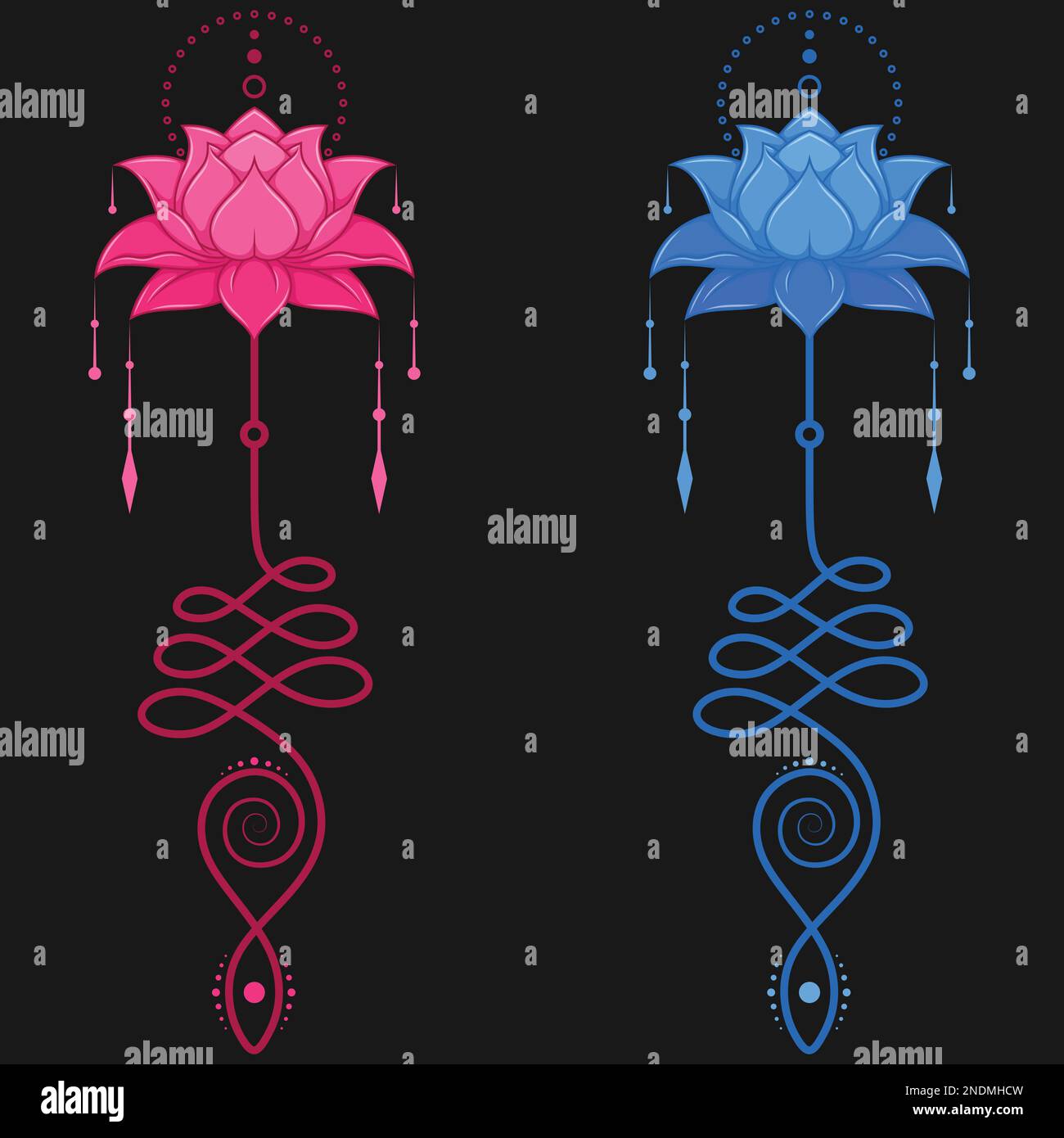 Lotus Flower Vector Design mit unalome hindu Symbol, Yoga und Induismus Symbol, Lotus Blume Motive für Tattoo Stock Vektor