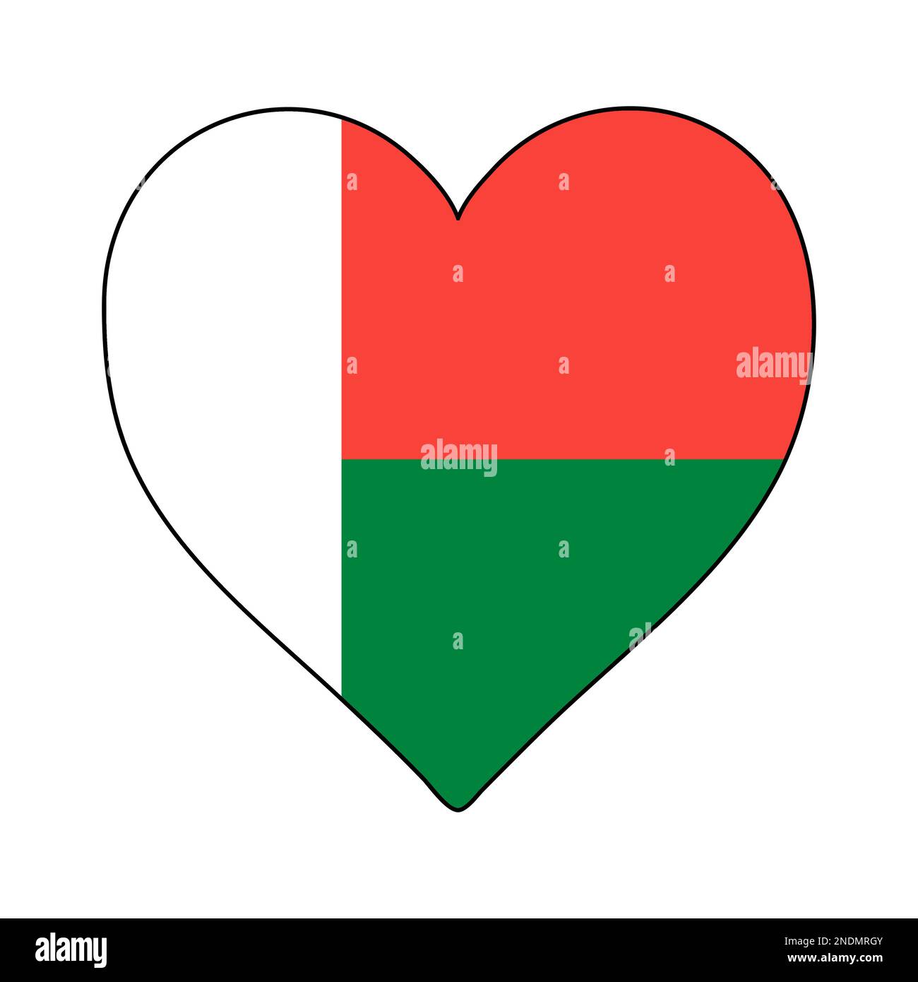 Madagaskar Herzform Flagge. Ich Liebe Madagaskar. Besuchen Sie Madagaskar. Ostafrika. Afrika. Afrikanische Union. Grafische Konstruktion Von Vektordarstellungen. Stock Vektor