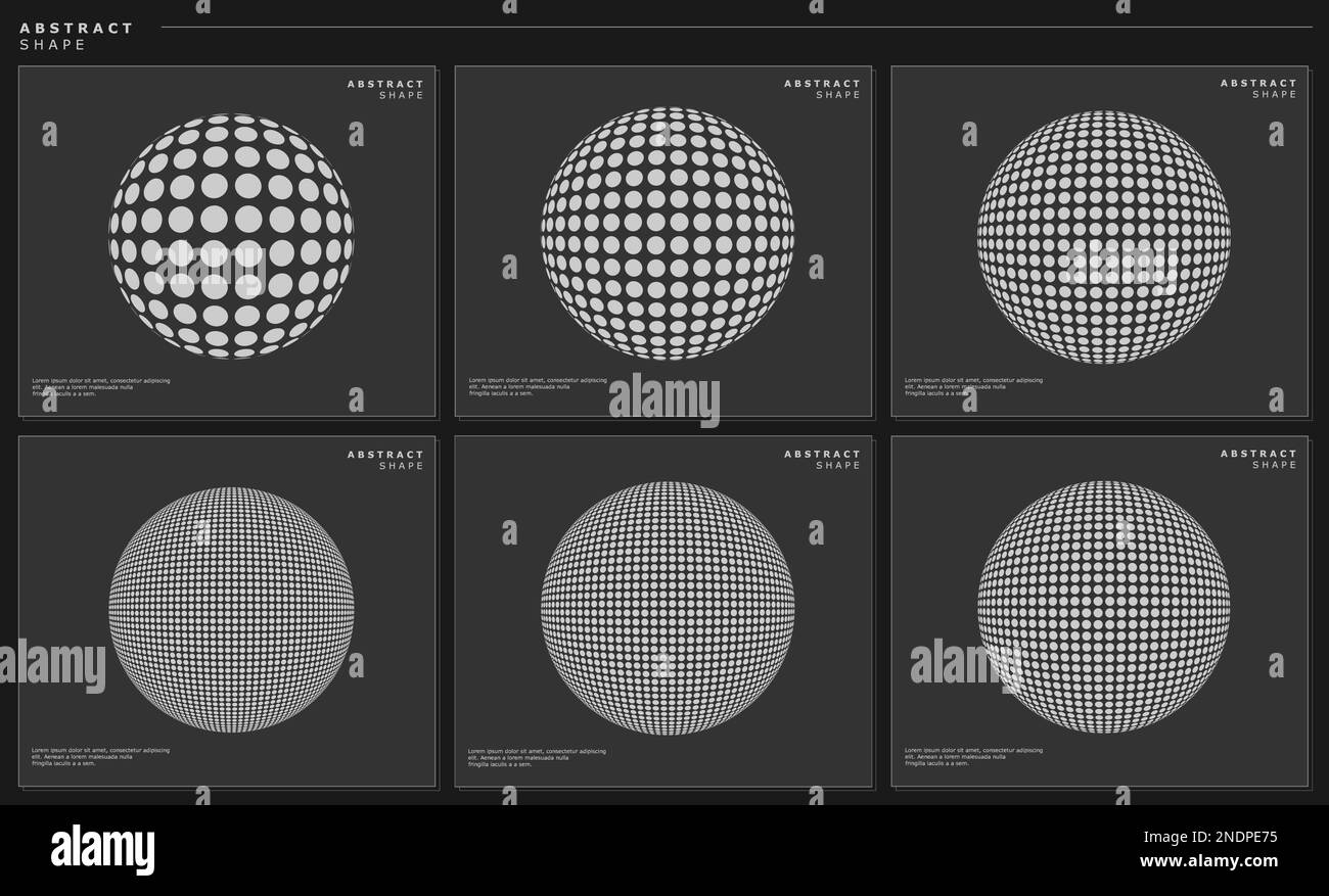 Gruppe von Kreispunkten Vorlagensatz für Kugeldesign. Moderne digitale Globus-Grafik. Stock Vektor