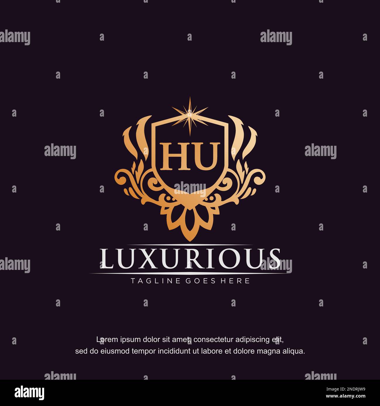 HU Anfangsbuchstabe Luxus Ornament Gold Monogramm Logo-Vorlage Vektor. Stock Vektor