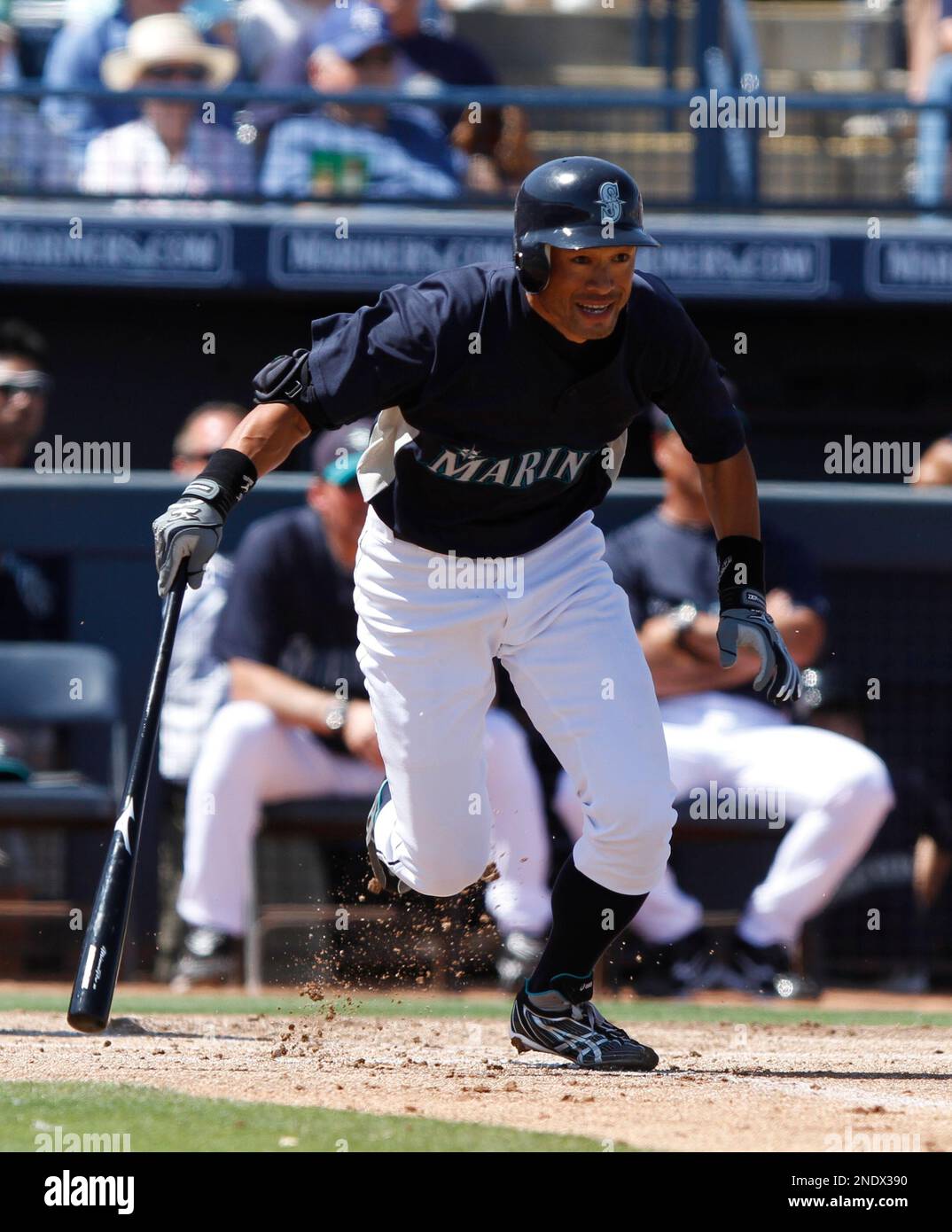 Seattle Mariners' Ichiro Suzuki at a spring training baseball game Sunday March 28, 2010 in Peoria, Ariz. (AP Photo/Lenny Ignelzi) Stockfoto