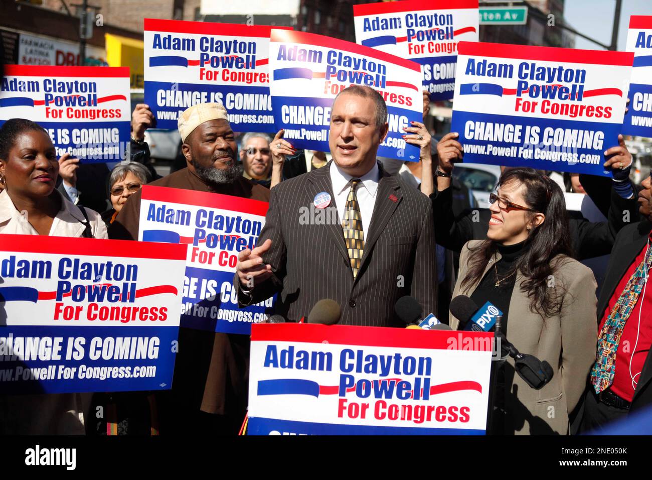 New York State Assemblyman Adam Clayton Powell IV, center, announces ...