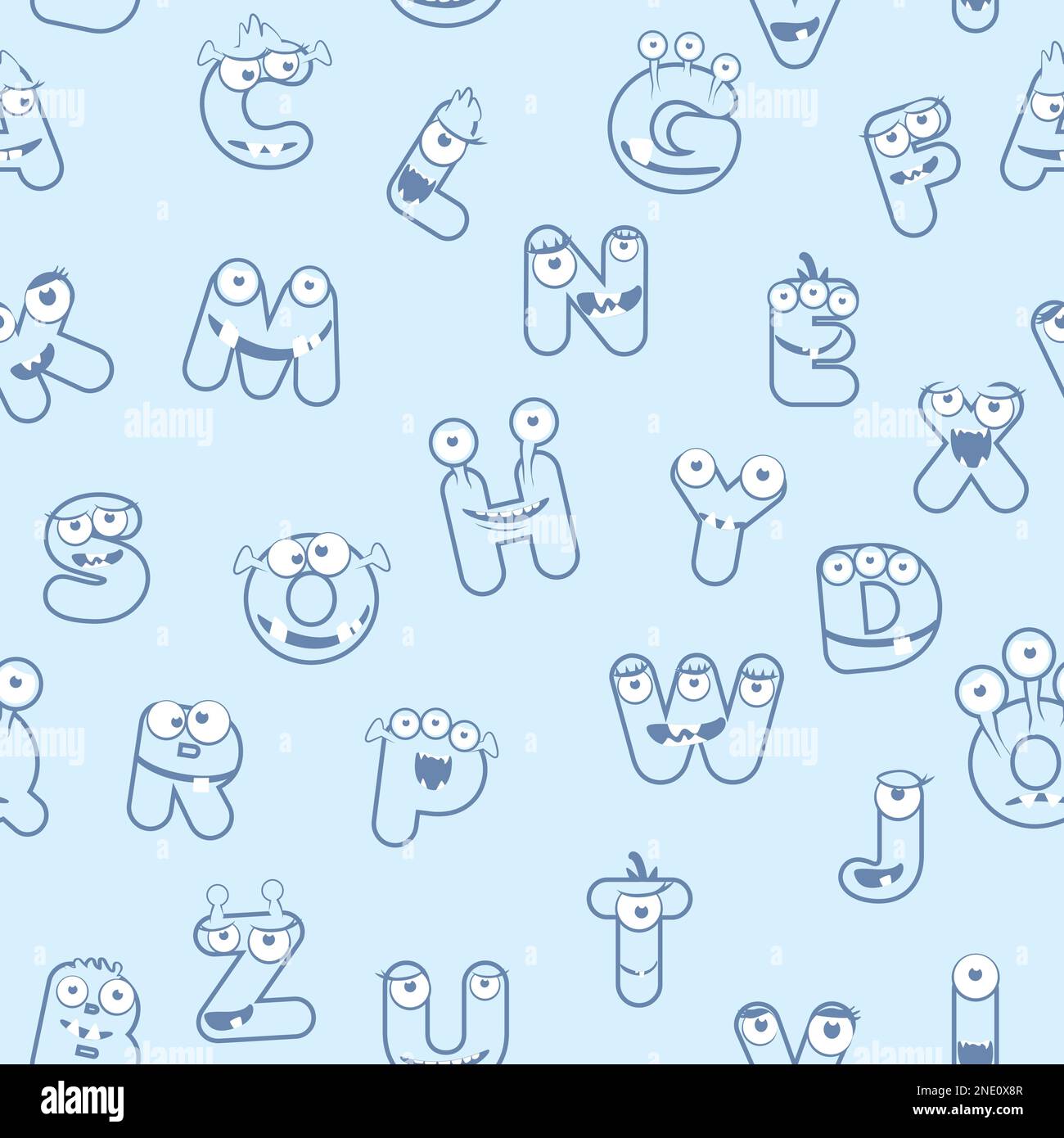 Nahtloses Muster mit der Schriftart Contour MONSTER Alphabet. Stock Vektor