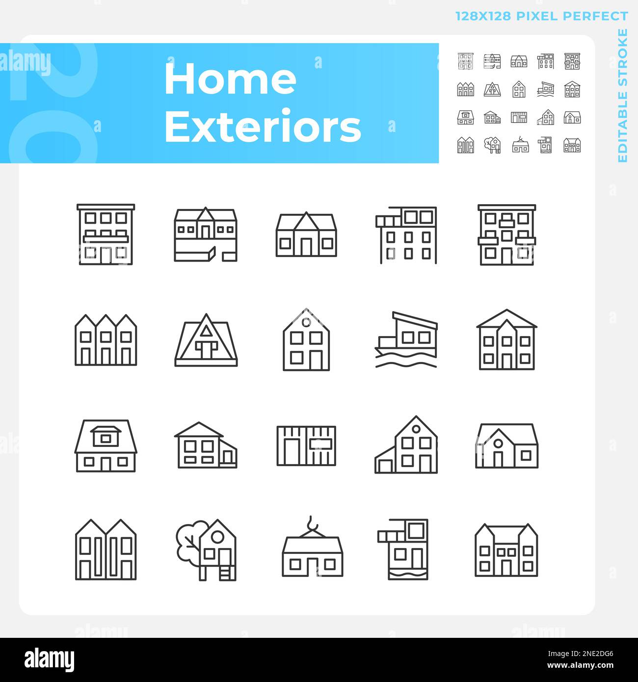 Home Exteriors Pixel Perfect Linear Symbolsatz Stock Vektor
