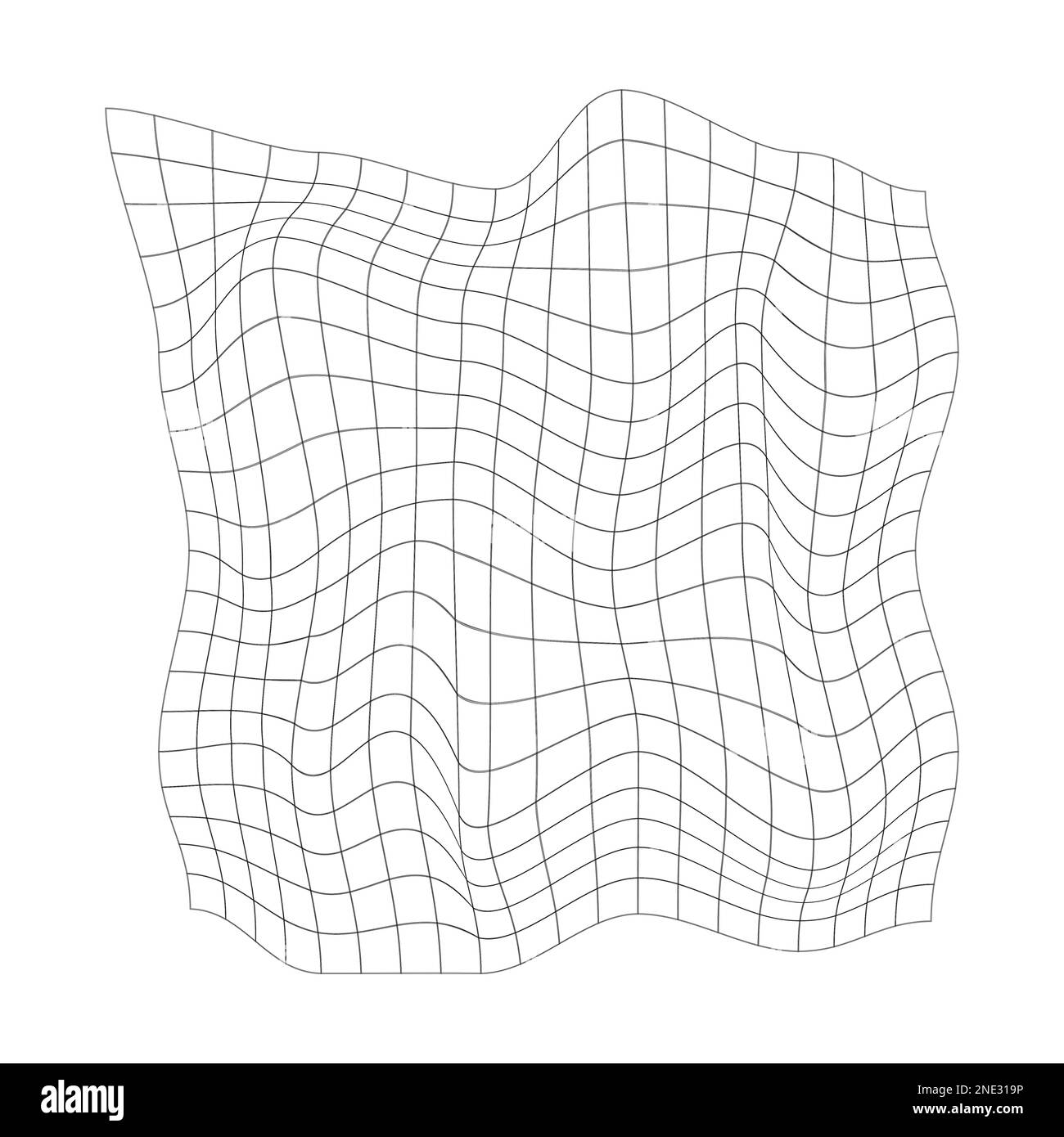Verzerrtes quadratisches Gitter. Struktur der Netzverformung. Gebogenes Netz, isoliert auf weißem Hintergrund. Gebogenes Gitter. Verformung des karierten Musters Stock Vektor