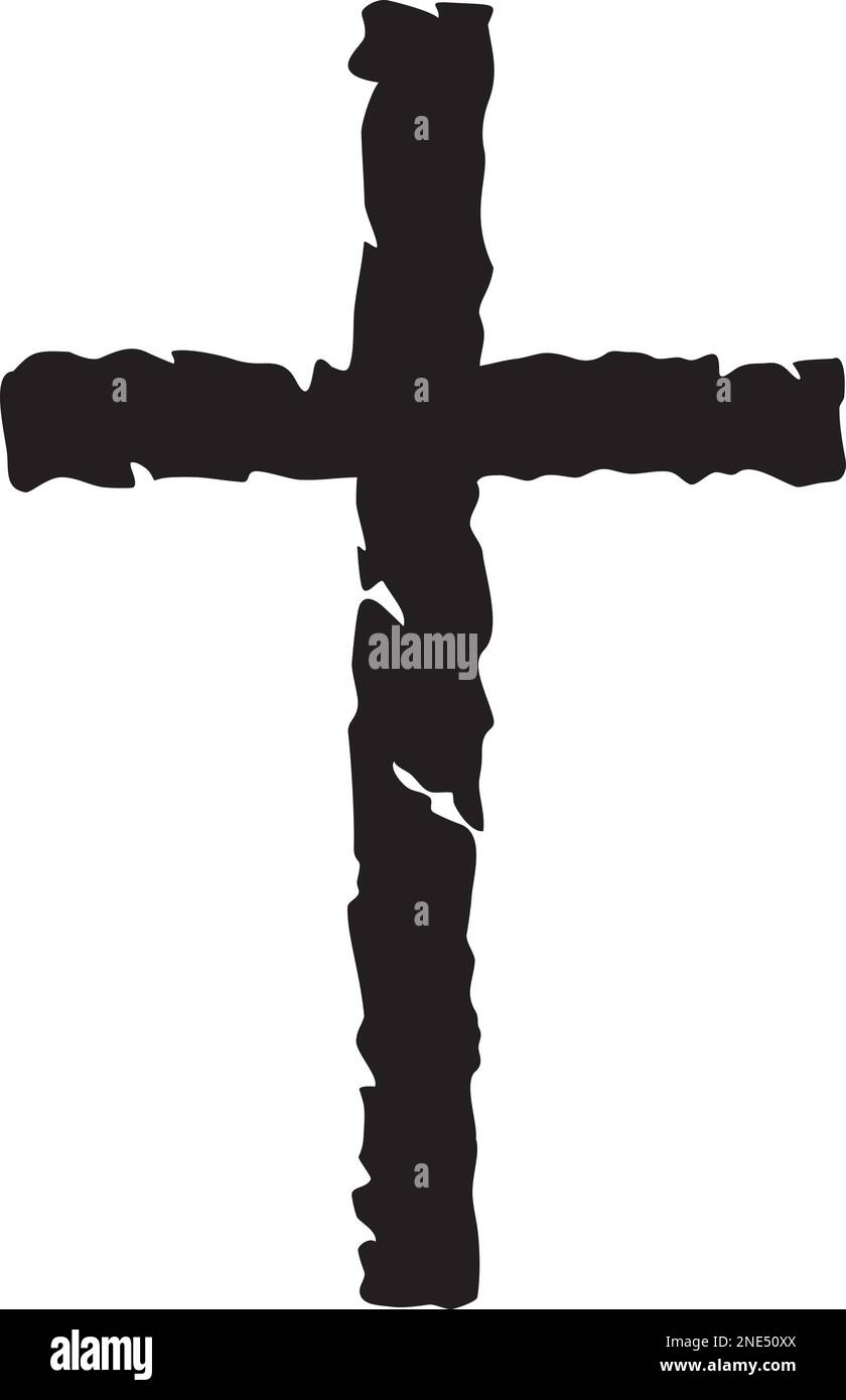 Grunge Christian Cross. Schwarz auf Weiß. Vektordarstellung. Stock Vektor